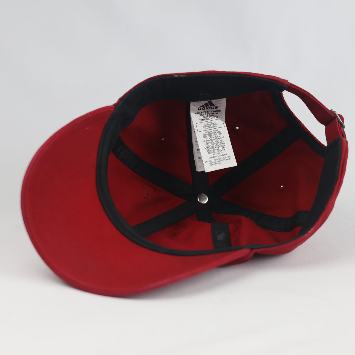 Thrifted Adidas Red 3-Bar Embroidered Strapback Cap | 10778