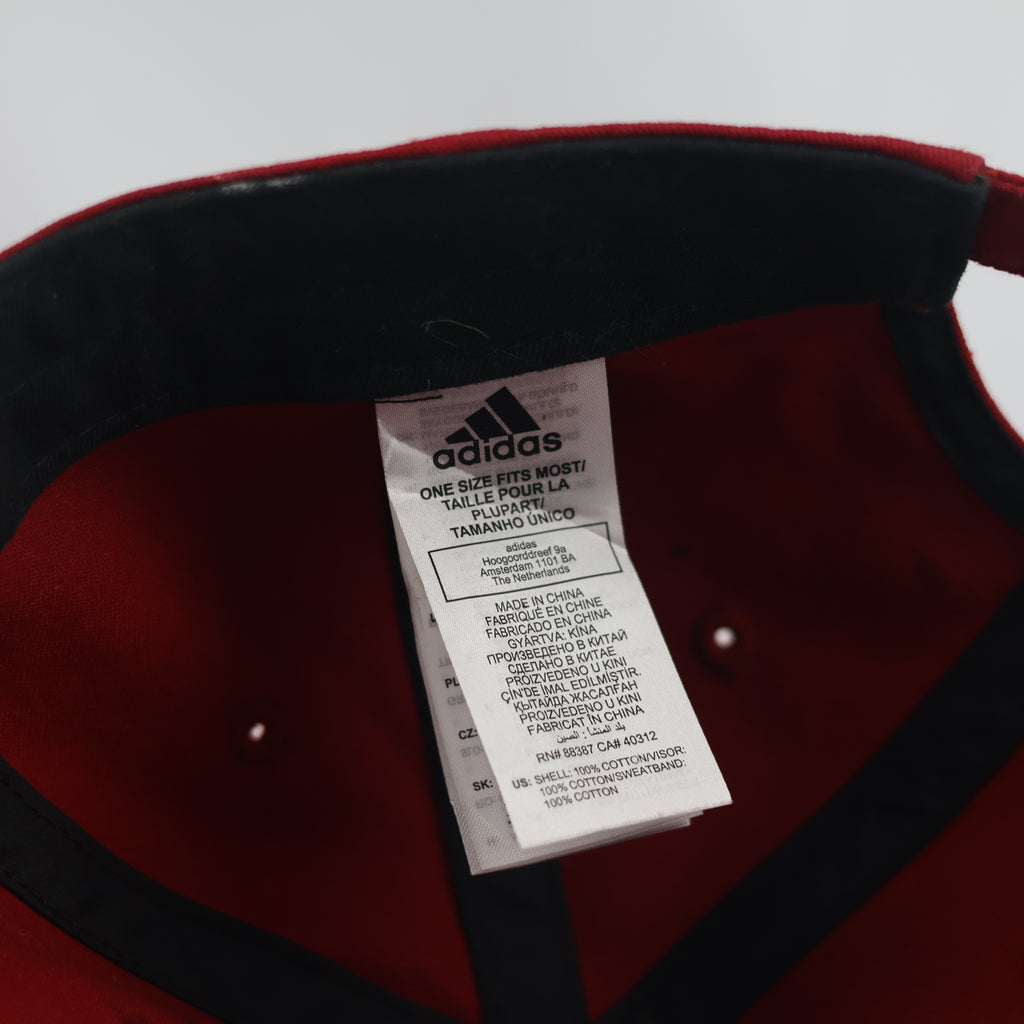 Thrifted Adidas Red 3-Bar Embroidered Strapback Cap | 10778