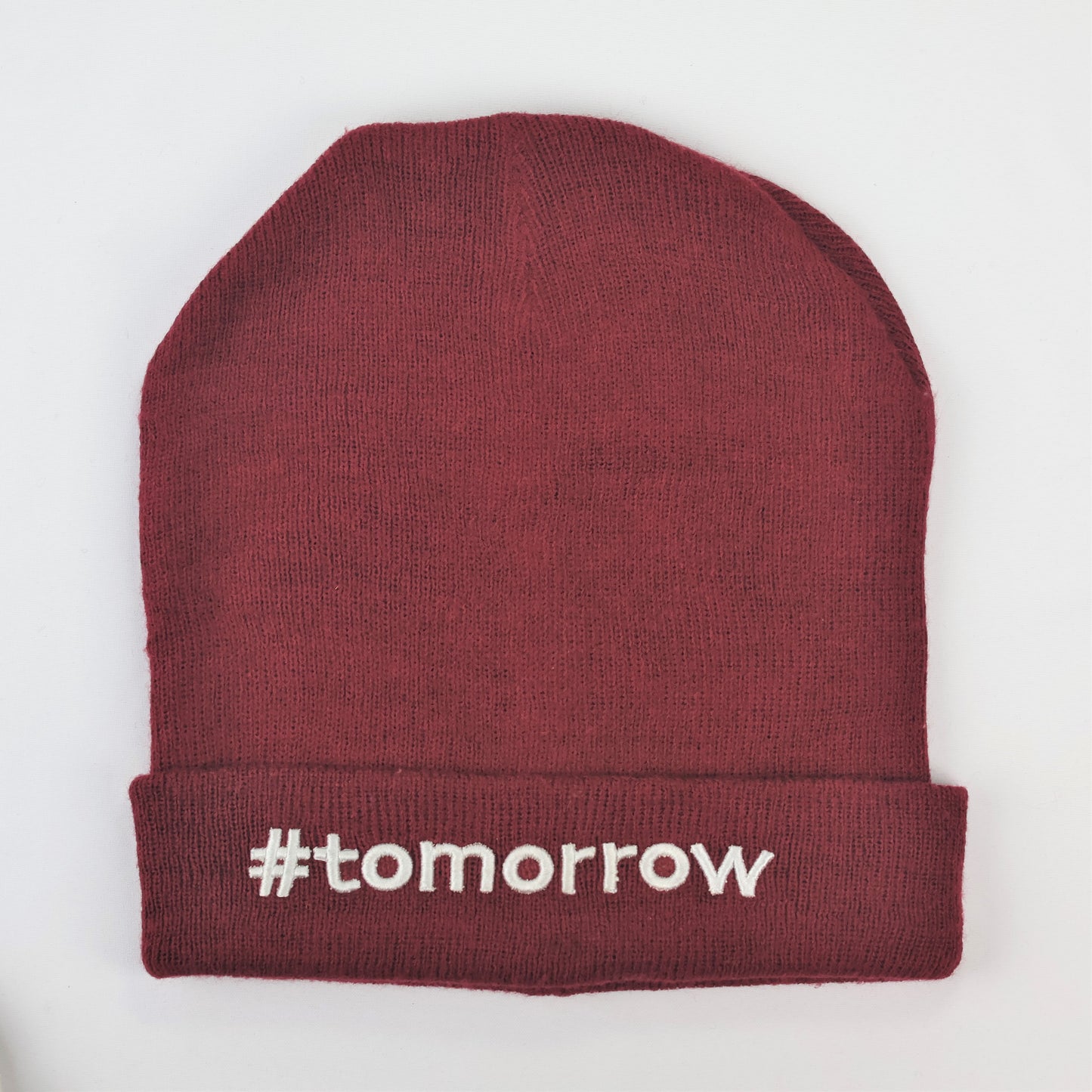 Maroon #tomorrow Graphic Knit Thrifted Cap – Unisex Streetwear Winter Beanie