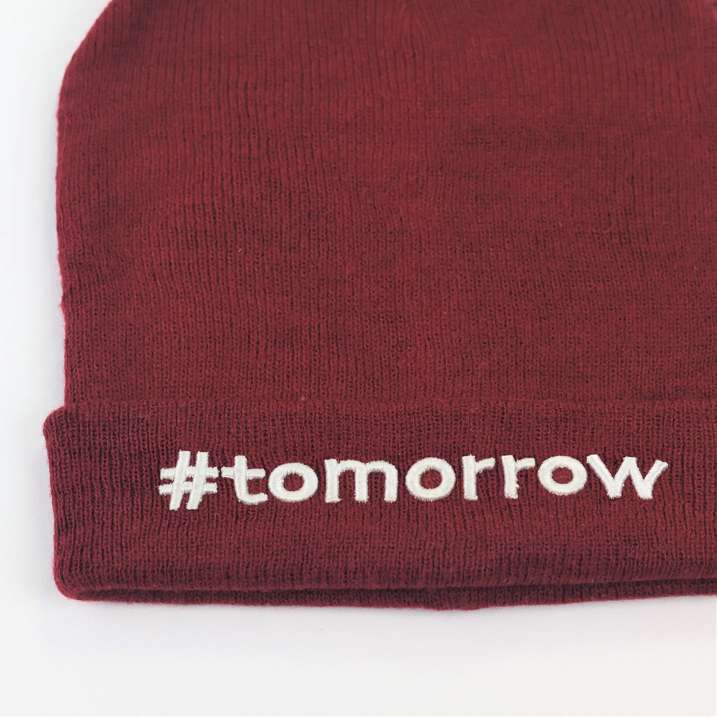 Maroon #tomorrow Graphic Knit Thrifted Cap – Unisex Streetwear Winter Beanie