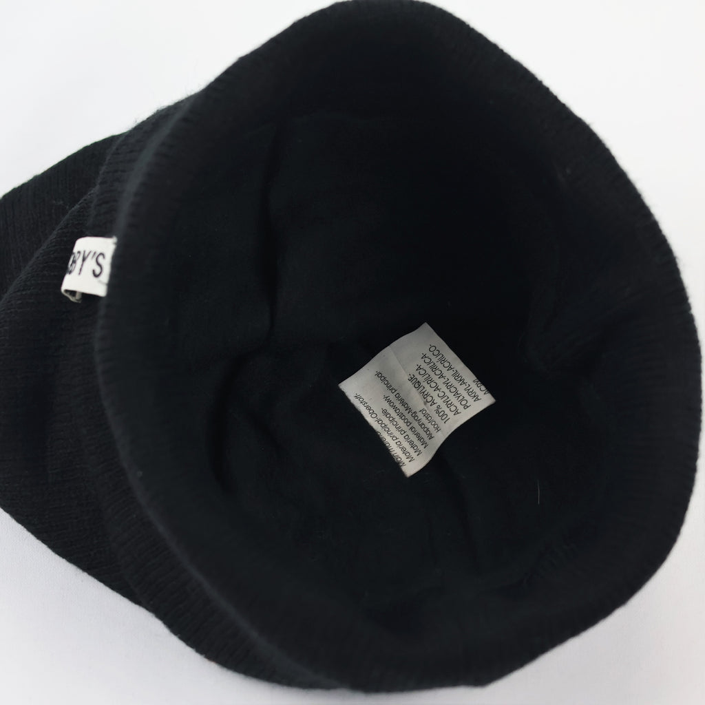 Official BLOBY Black Cuffed Thrifted Beanie – Minimalist White Logo Winter Cap