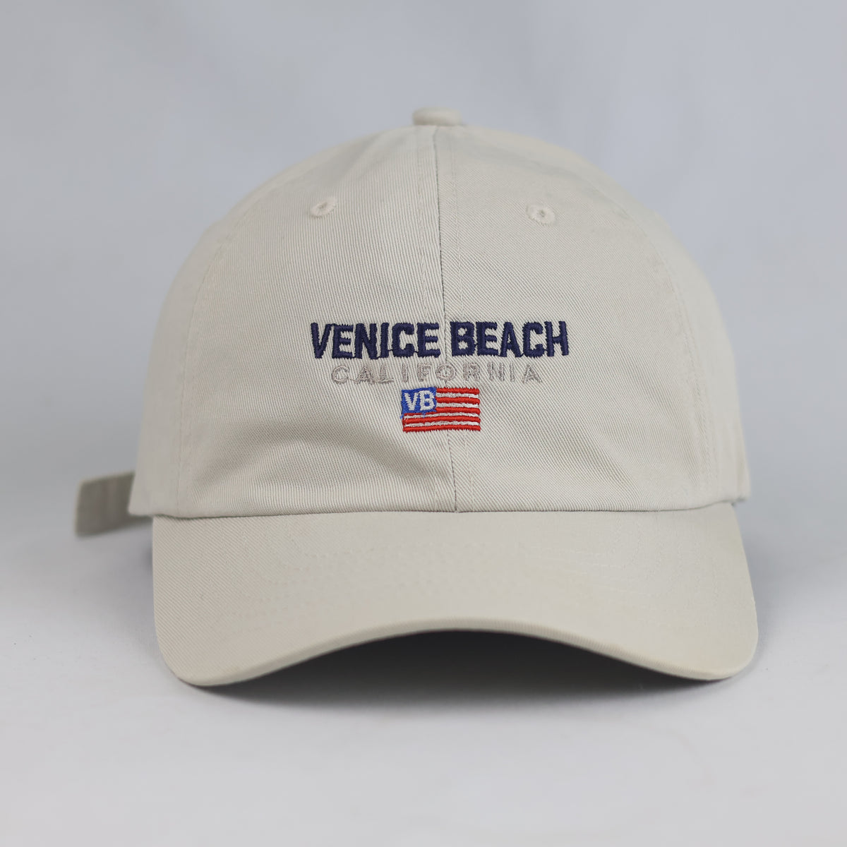 Thrifted Venice Beach US Flag Beige Cotton Baseball Cap | 10779