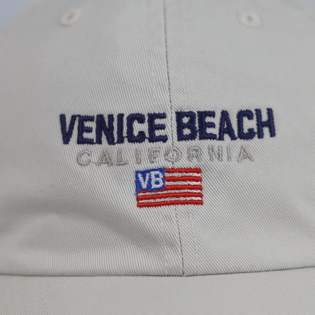 Thrifted Venice Beach US Flag Beige Cotton Baseball Cap | 10779