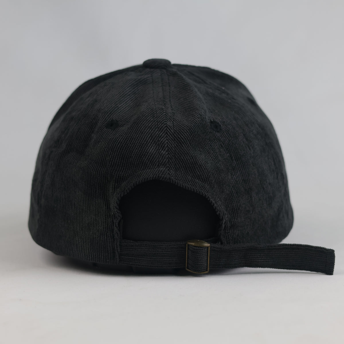 Thrifted Black Ribbed Corduroy "Bonheur" Box Patch Baseball Cap | 10776