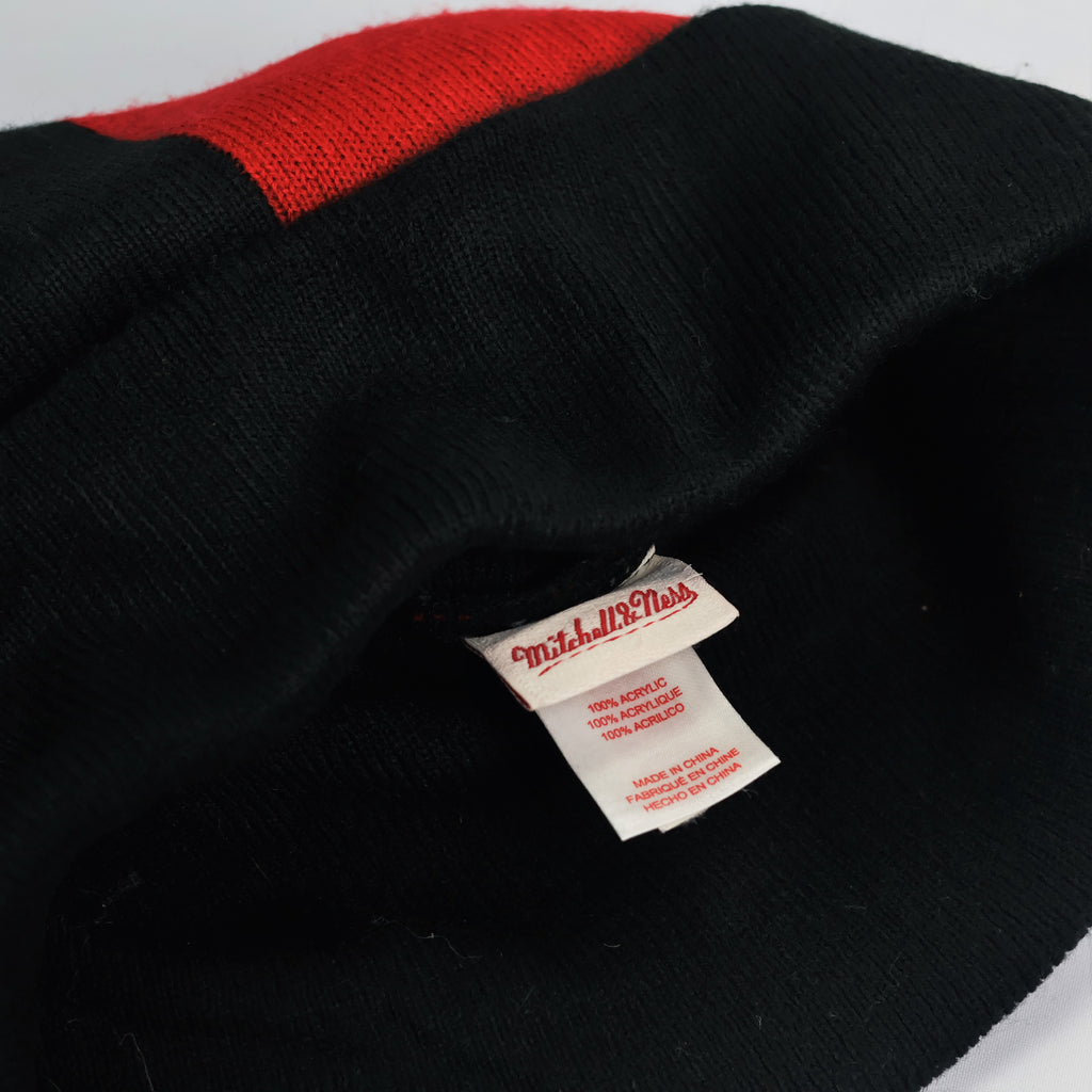 Official Mitchell & Ness Black Cuff Thrifted Beanie – Classic Script Streetwear Hat