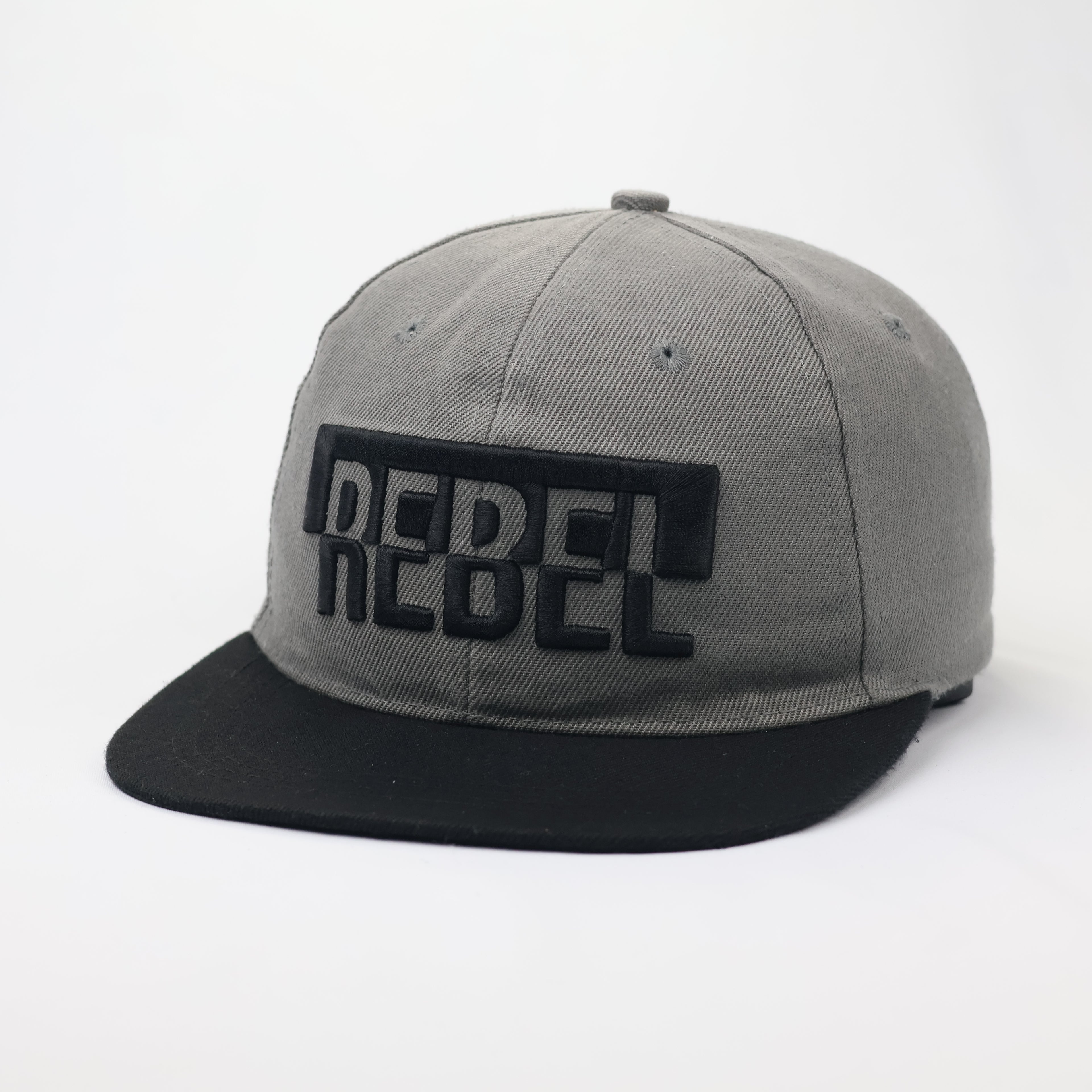 REBEL High-Density Embroidered Snapback – Two-Tone Grey & Black