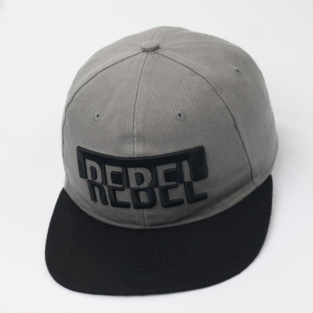REBEL High-Density Embroidered Snapback – Two-Tone Grey & Black