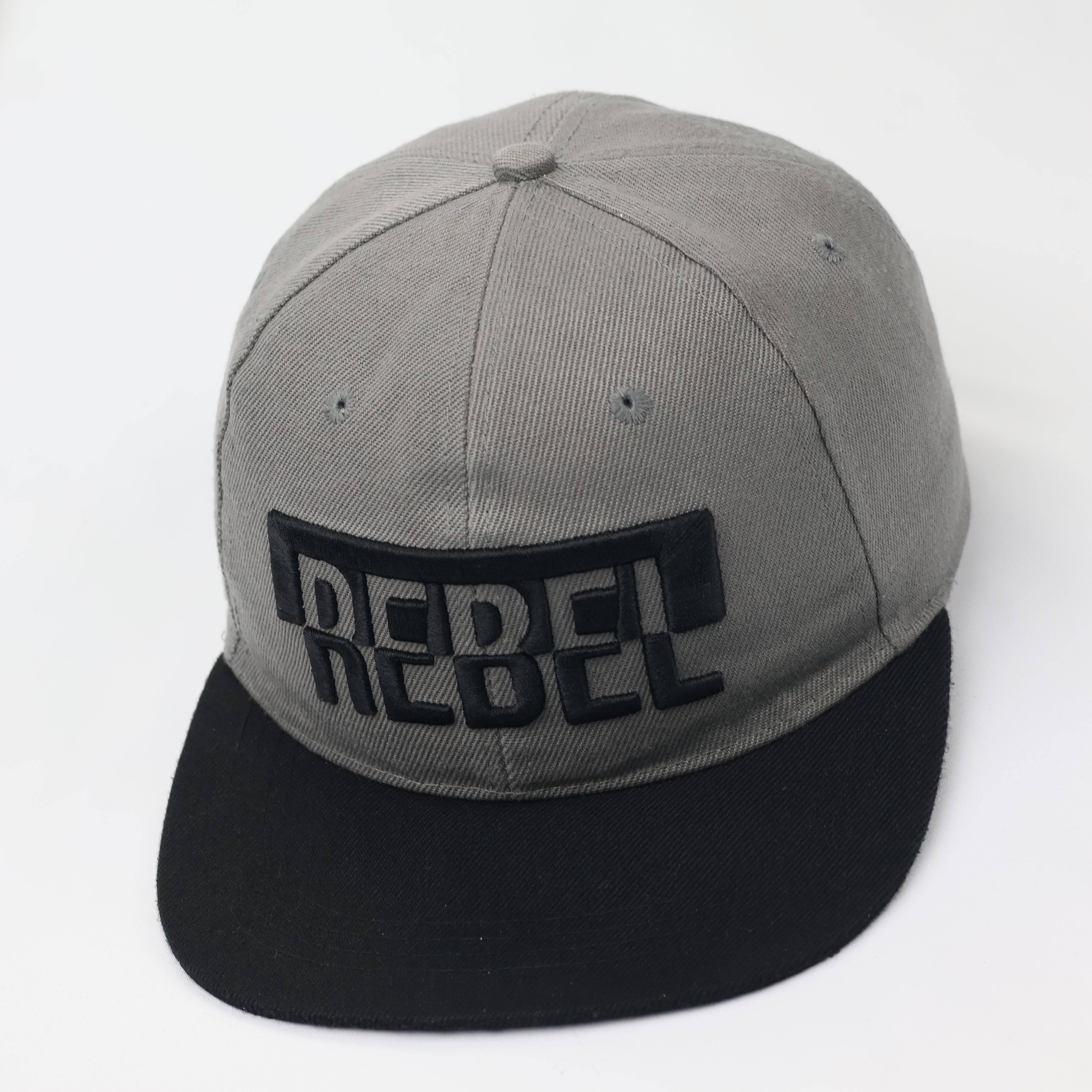 REBEL High-Density Embroidered Snapback – Two-Tone Grey & Black