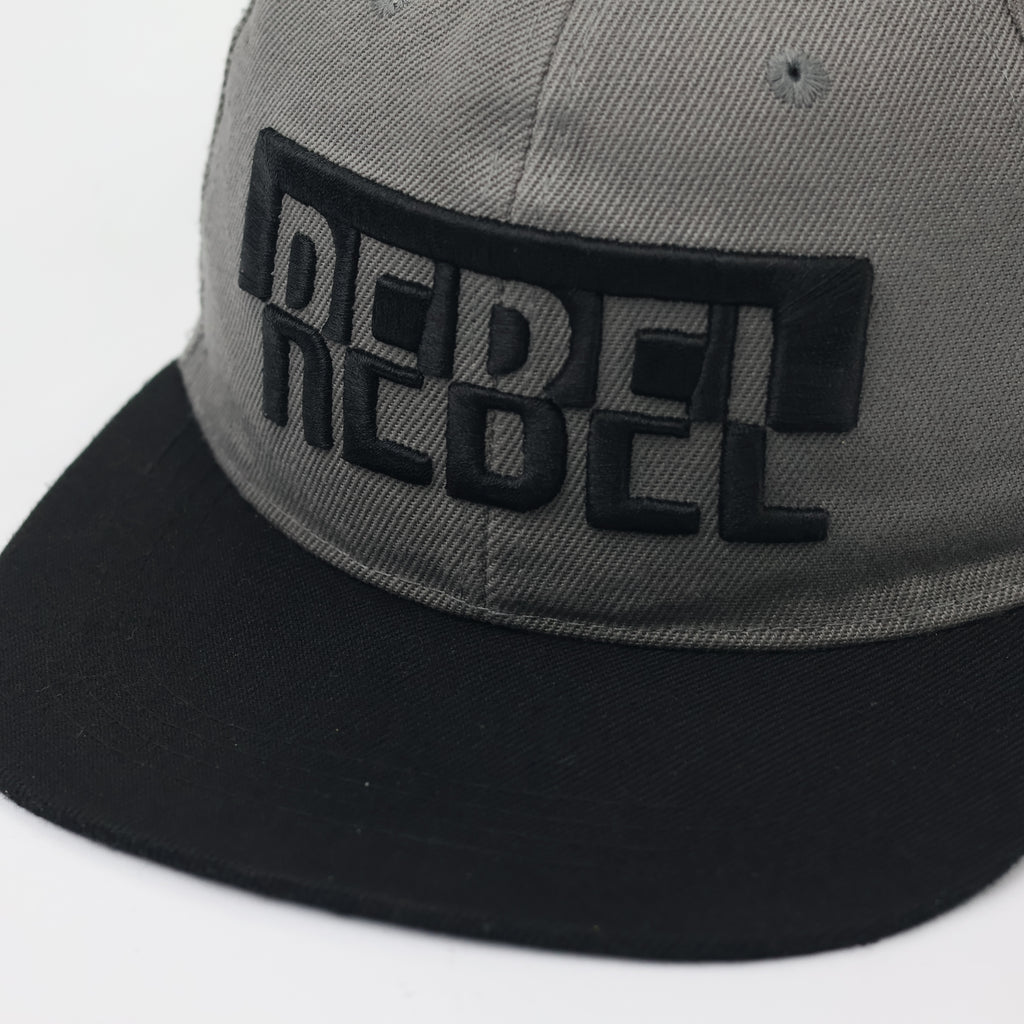 REBEL High-Density Embroidered Snapback – Two-Tone Grey & Black