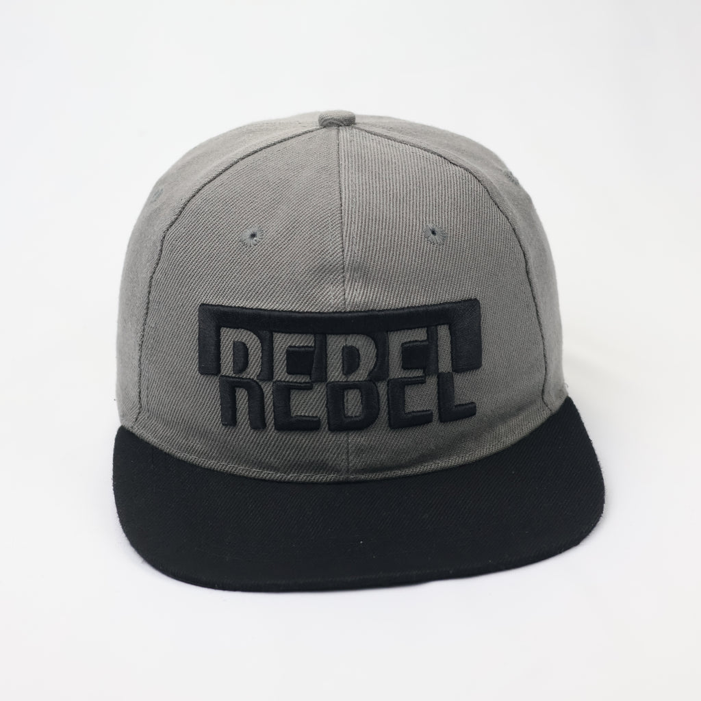 REBEL High-Density Embroidered Snapback – Two-Tone Grey & Black