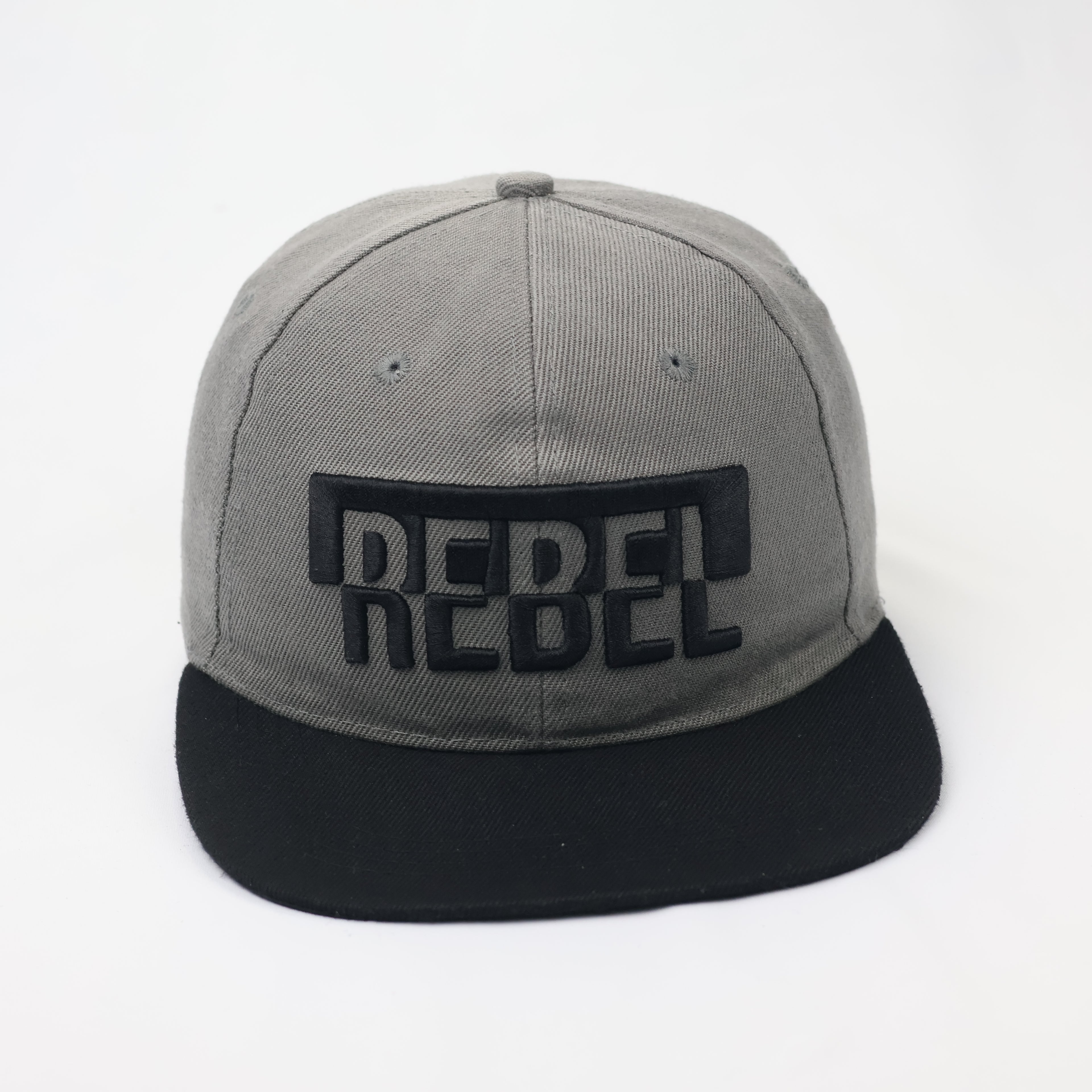 REBEL High-Density Embroidered Snapback – Two-Tone Grey & Black