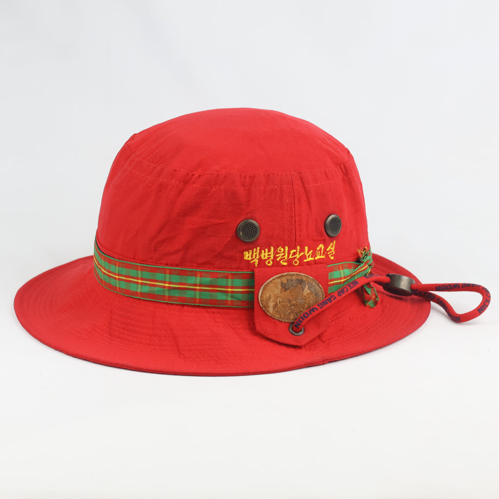 Retro Red Bucket Hat with Plaid Trim Band - Nice Cap Sang Woon Safari Hat