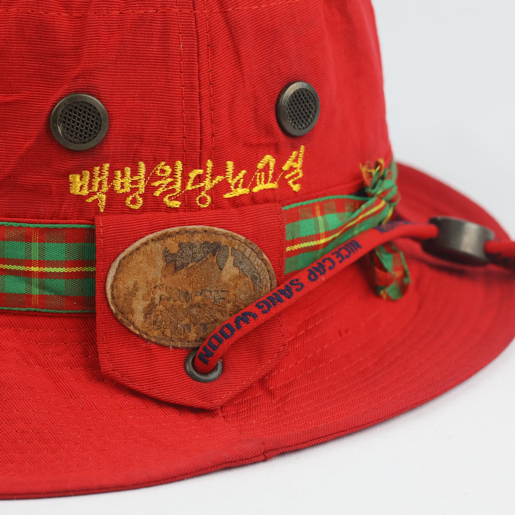 Retro Red Bucket Hat with Plaid Trim Band - Nice Cap Sang Woon Safari Hat
