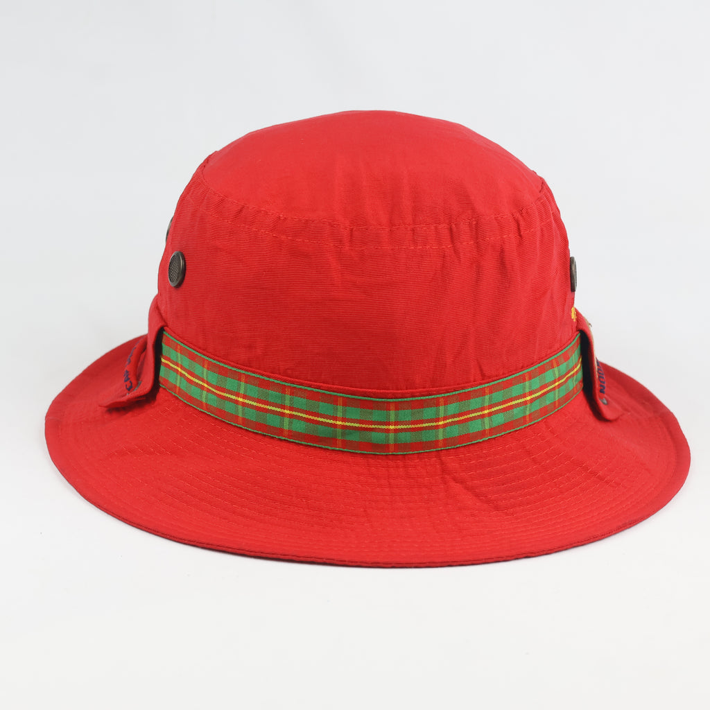 Retro Red Bucket Hat with Plaid Trim Band - Nice Cap Sang Woon Safari Hat