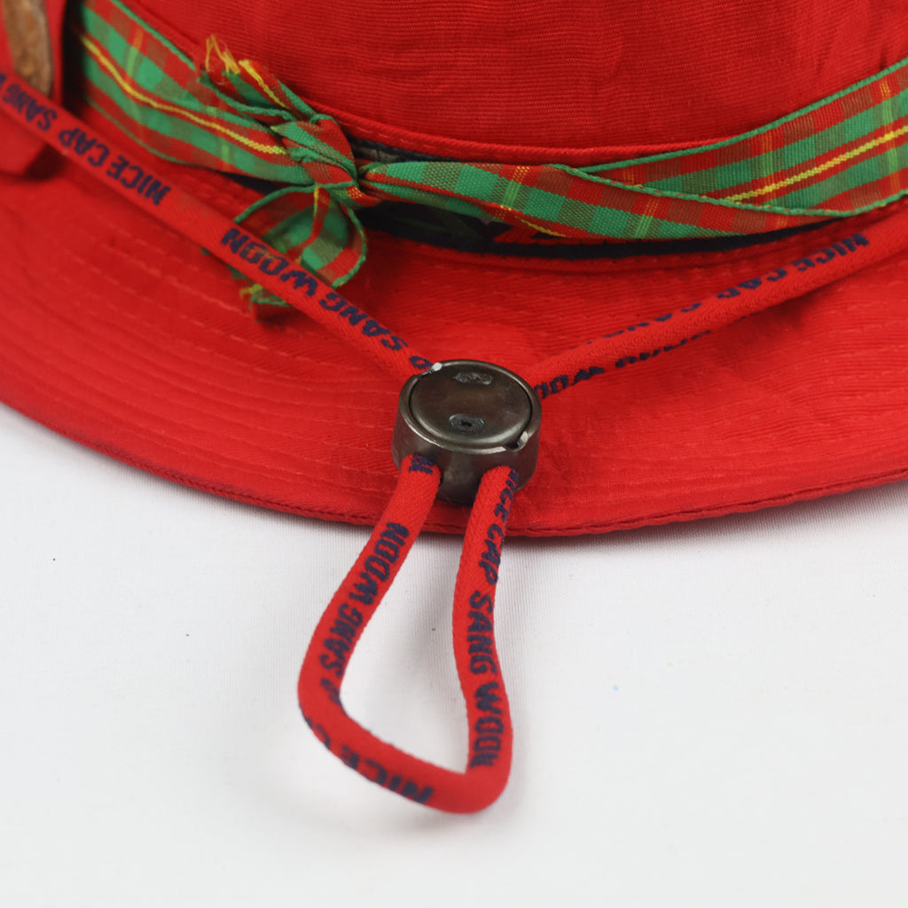 Retro Red Bucket Hat with Plaid Trim Band - Nice Cap Sang Woon Safari Hat