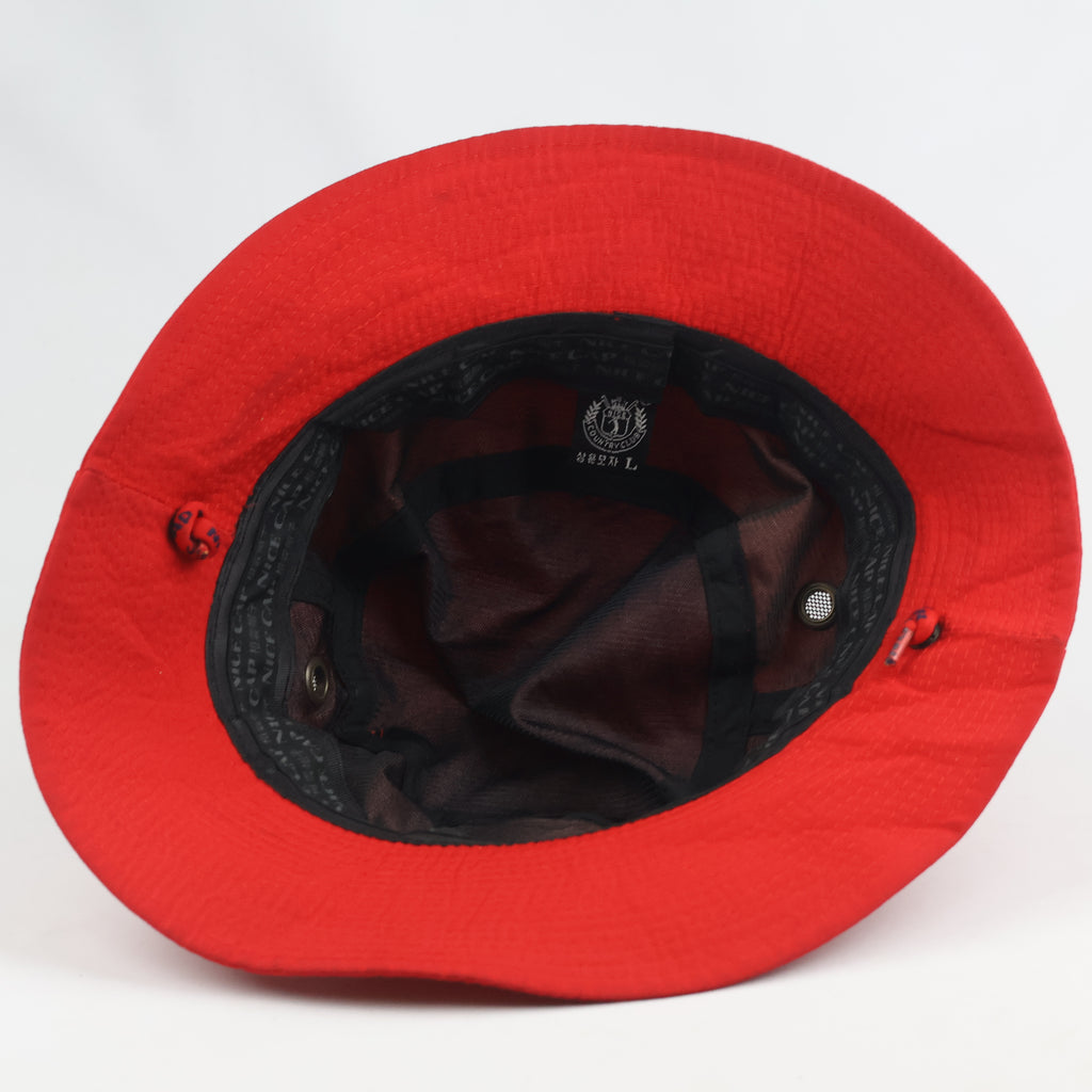 Retro Red Bucket Hat with Plaid Trim Band - Nice Cap Sang Woon Safari Hat