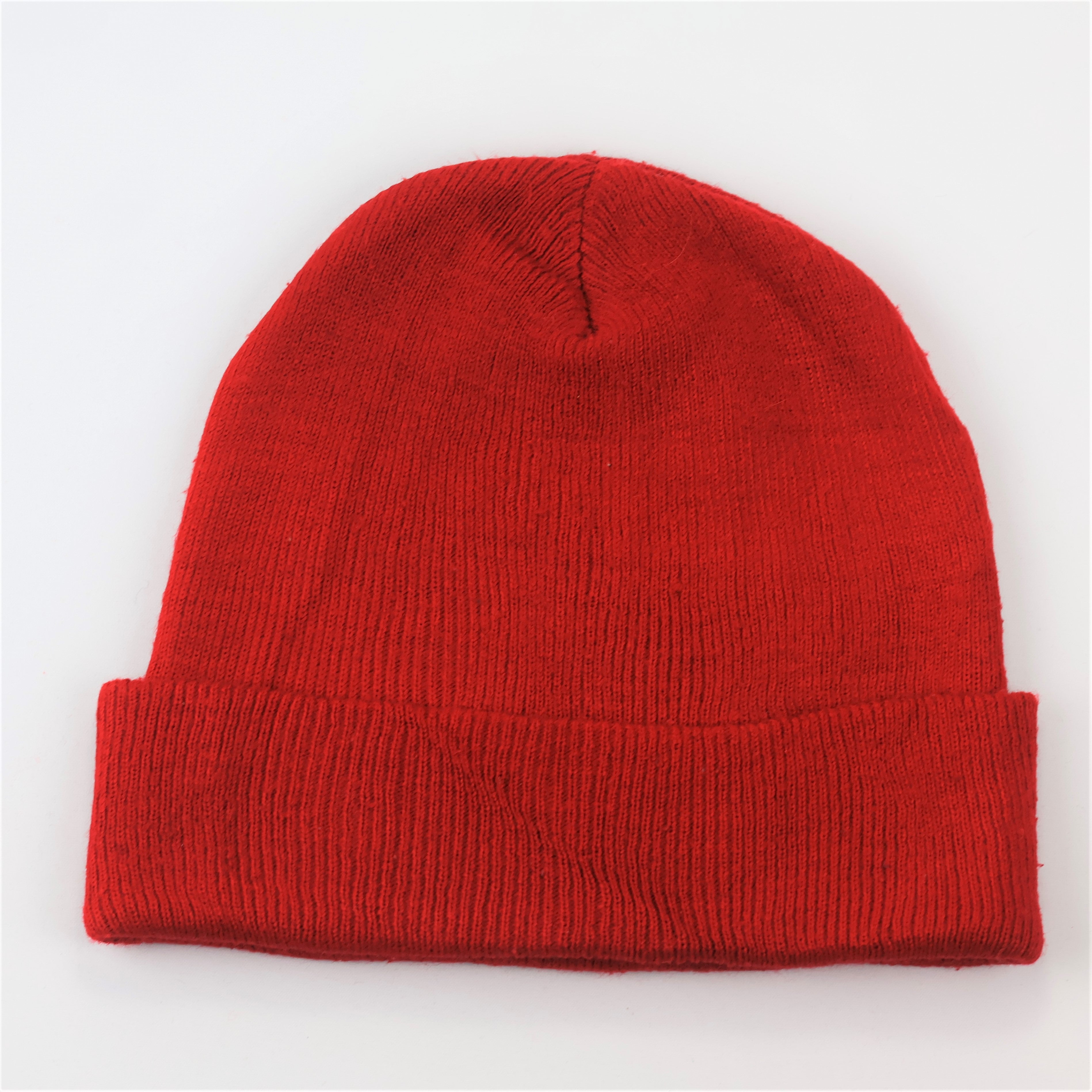 Red BOSS Embroidered Thrifted Beanie Hat – Classic Ribbed Winter Cap