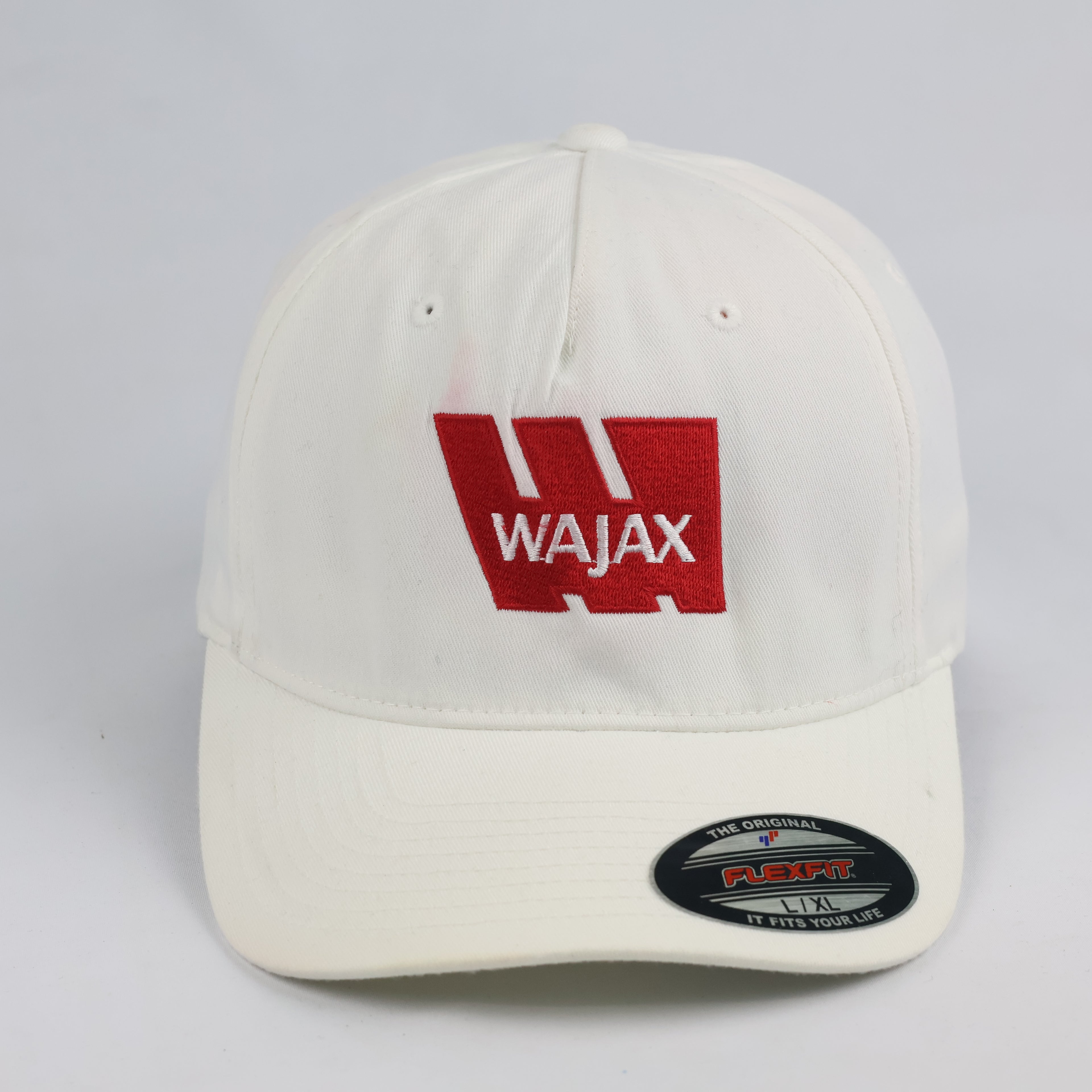 Classic Wajax Corporate Promo Cap - White & Red Flexfit Hat with Maple Leaf