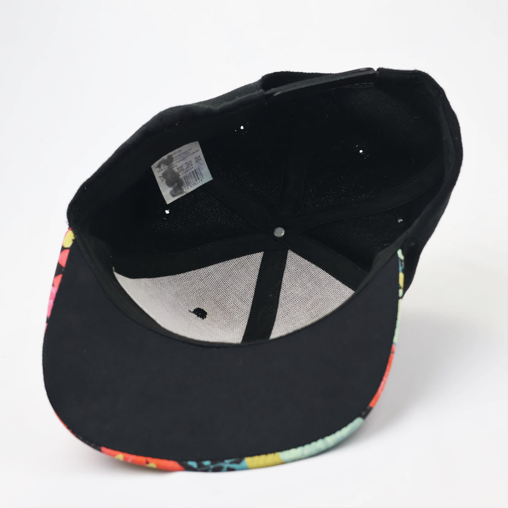 LA Embroidered Snapback Thrifted Hat – Black with Tropical Floral Brim