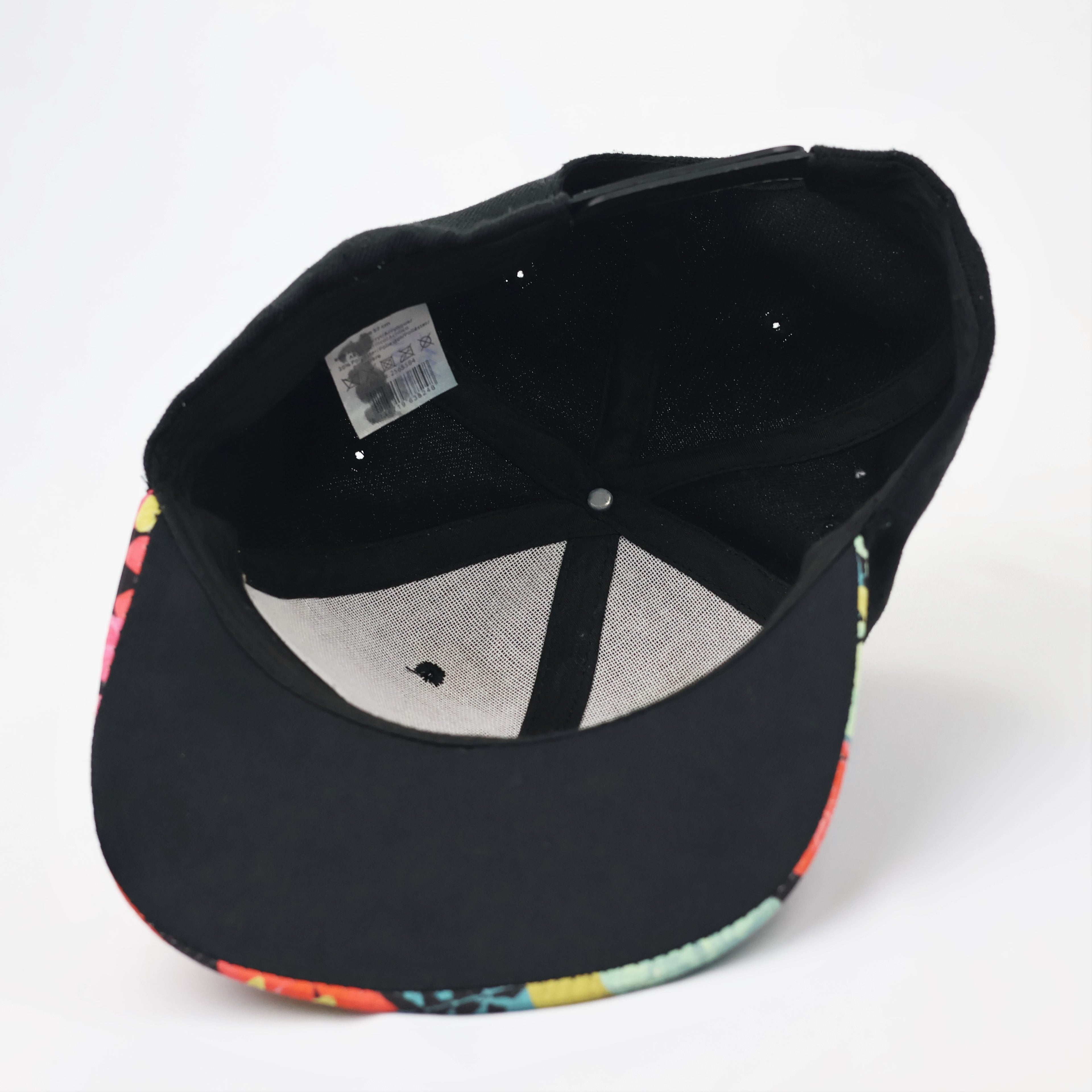 LA Embroidered Snapback Thrifted Hat – Black with Tropical Floral Brim