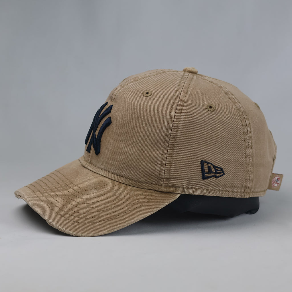 Thrifted New Era NY Yankees Beige Washed Strapback Cap | 10786