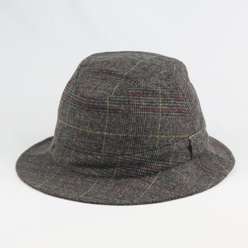 Retro Tartan Plaid Bucket Hat - Grey Wool Blend Thrifted Casual Cloche Cap