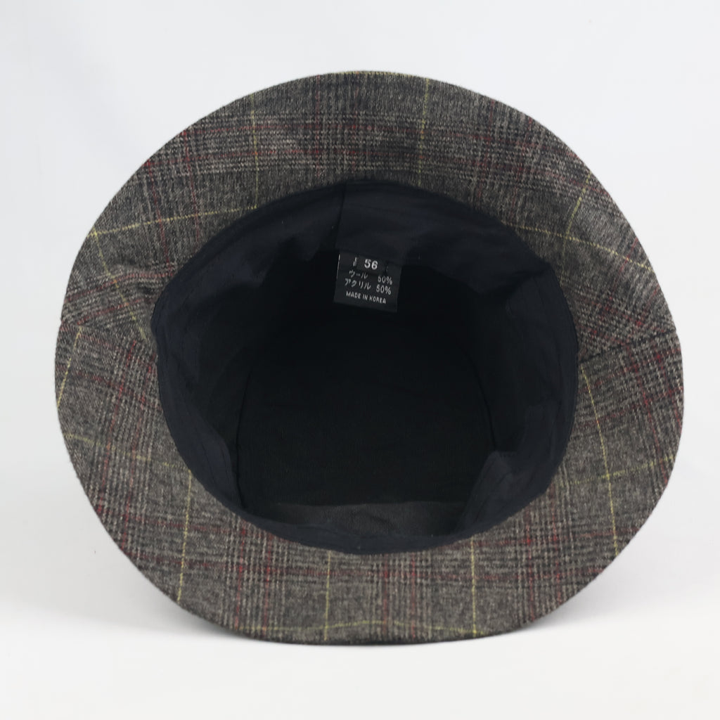 Retro Tartan Plaid Bucket Hat - Grey Wool Blend Thrifted Casual Cloche Cap