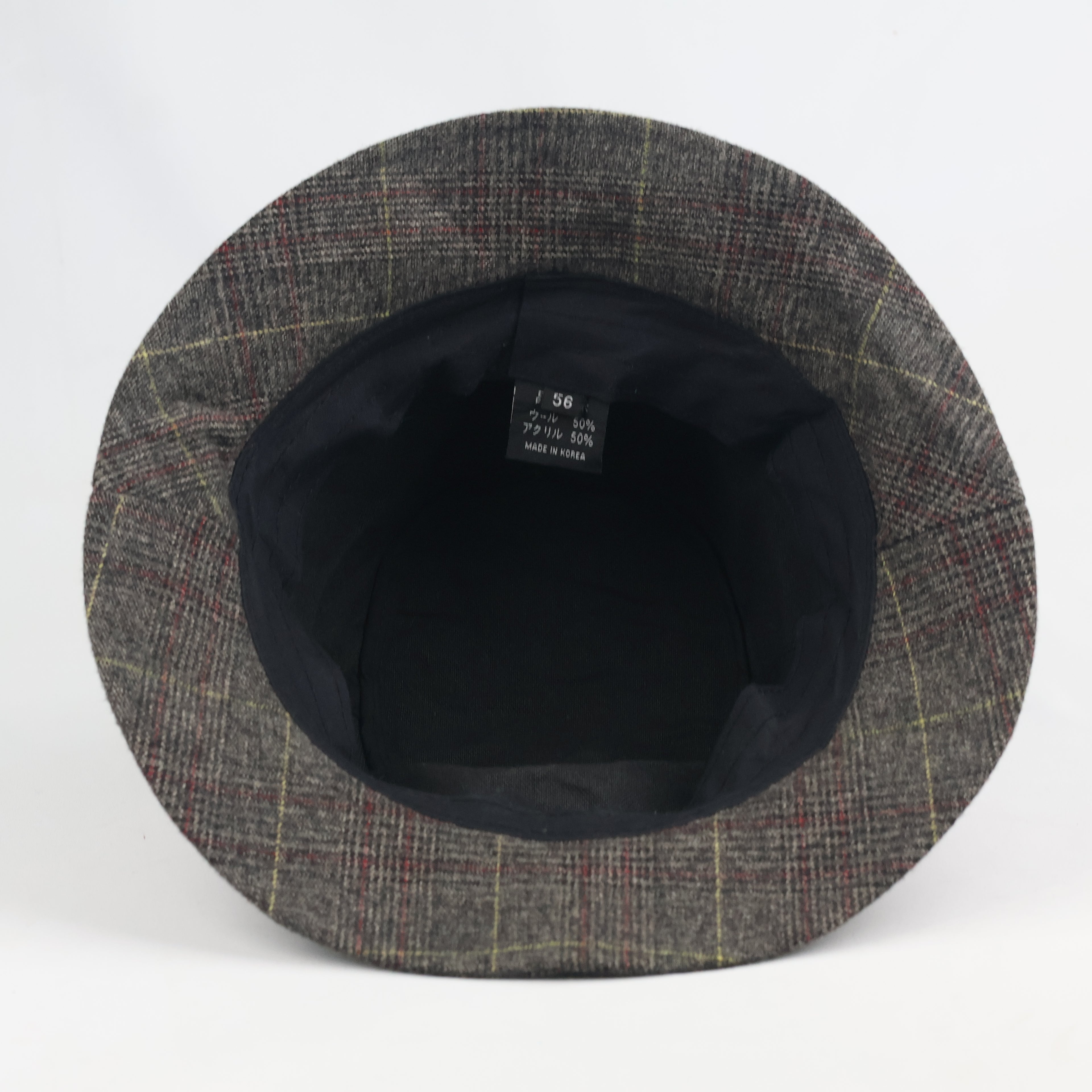 Retro Tartan Plaid Bucket Hat - Grey Wool Blend Thrifted Casual Cloche Cap