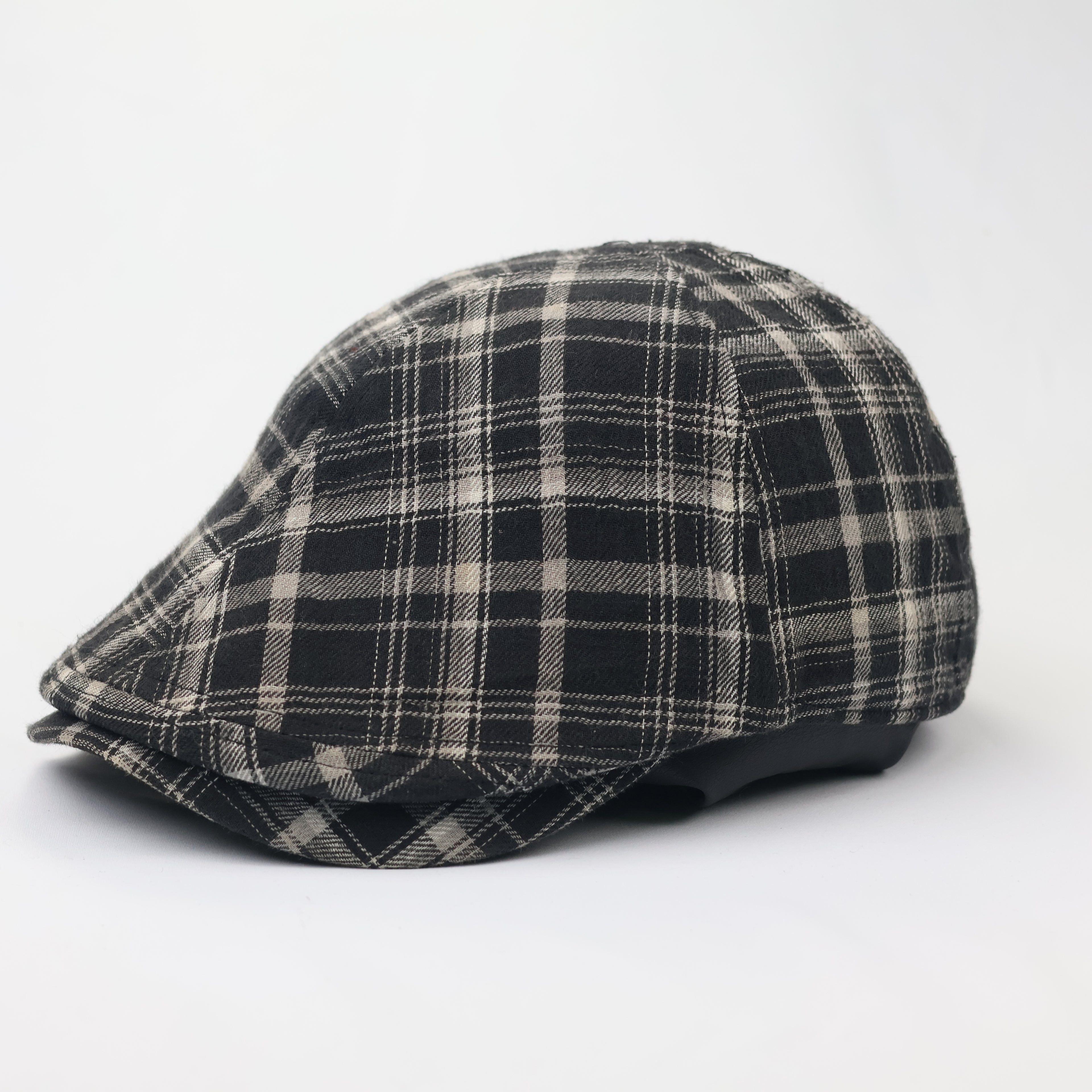 Cotton Plaid Driving Cap – Thrifted Newsboy Style Flat Hat