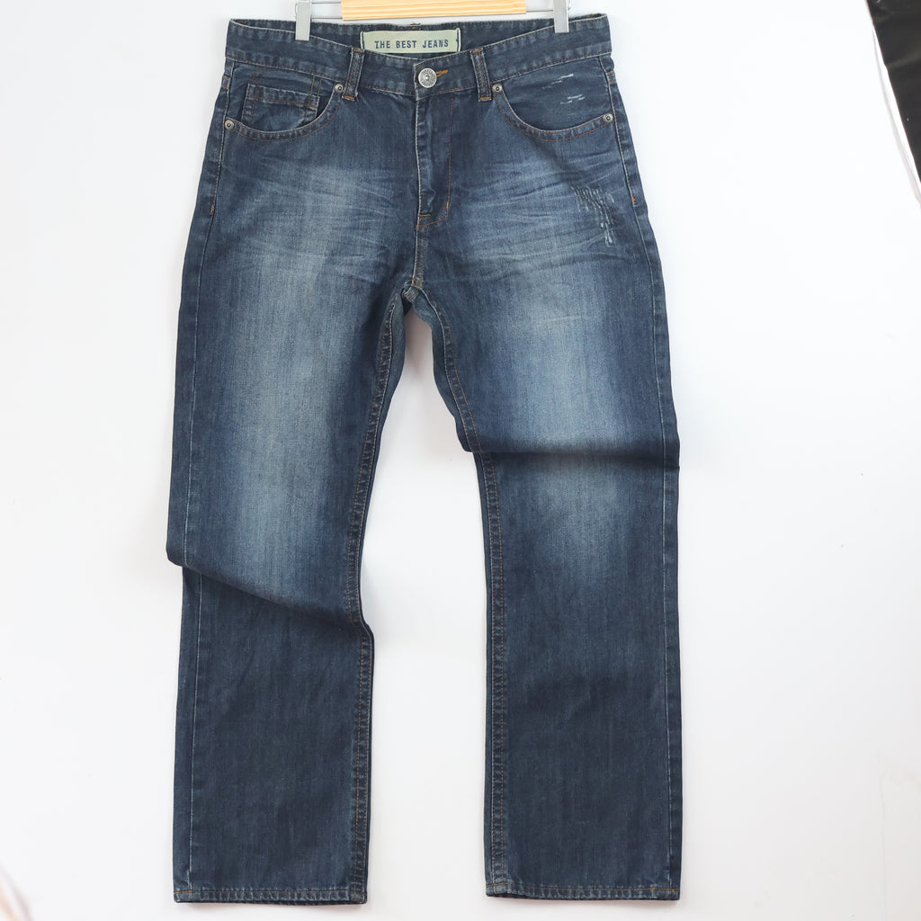 Thrifted Men's Dark Blue Straight Leg Jeans 34-36 Waist/ J1032