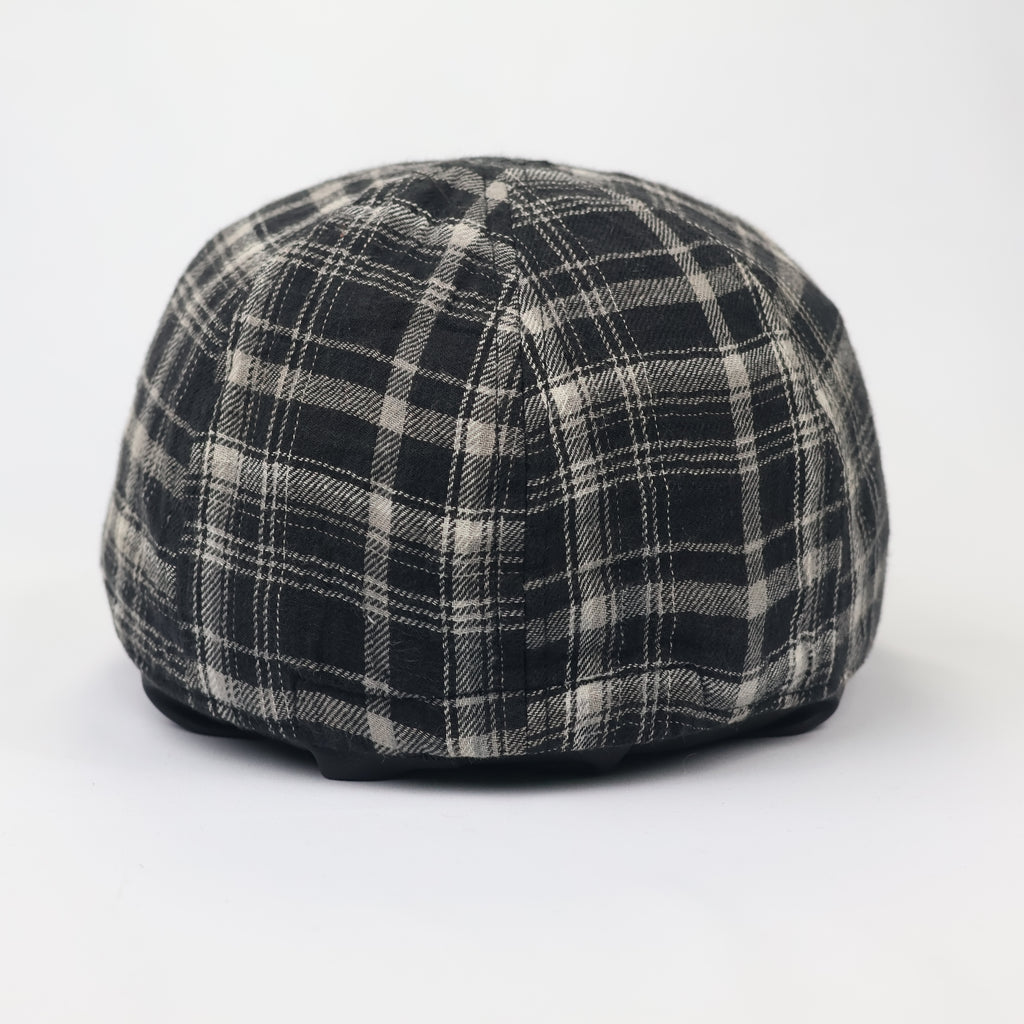 Cotton Plaid Driving Cap – Thrifted Newsboy Style Flat Hat