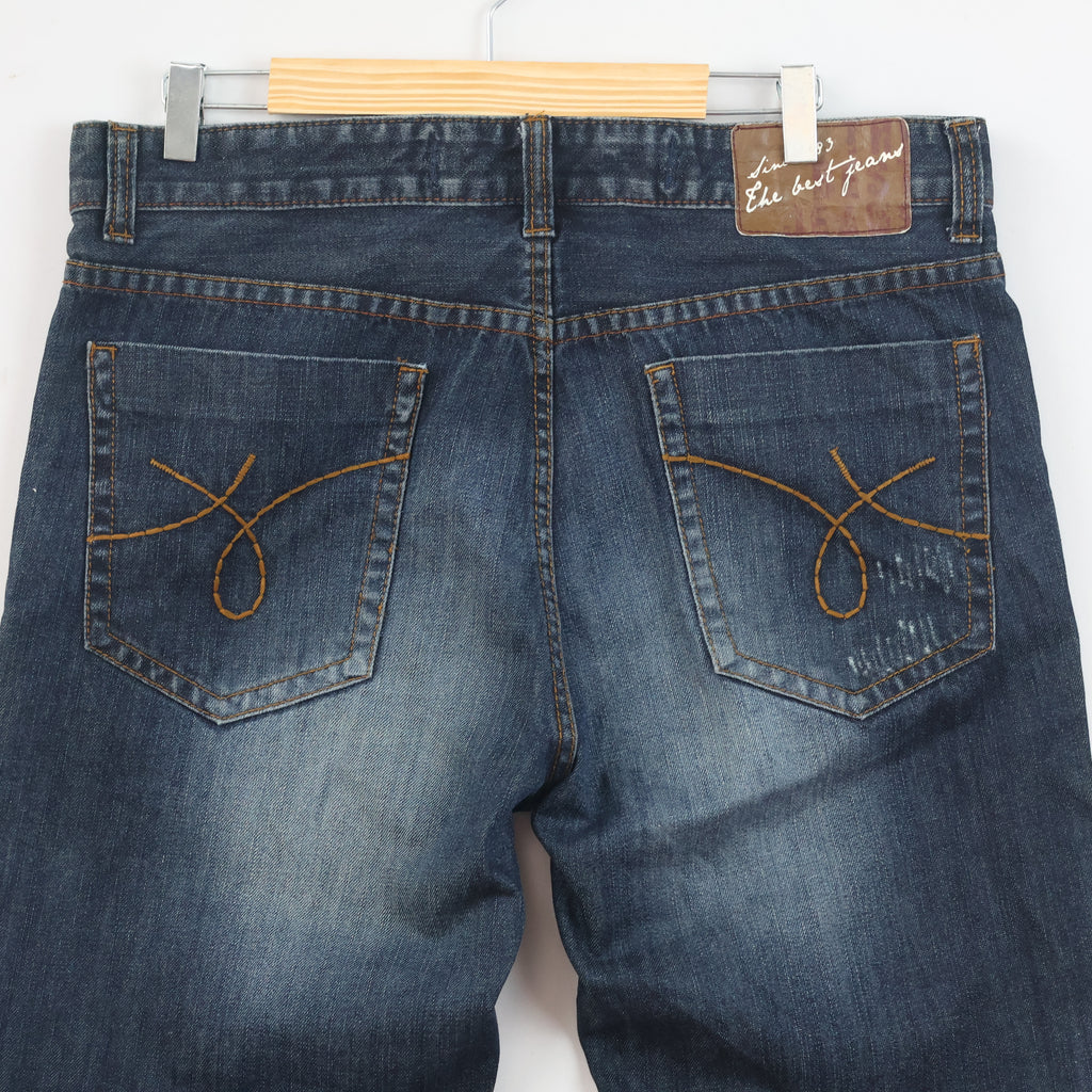 Thrifted Men's Dark Blue Straight Leg Jeans 34-36 Waist/ J1032