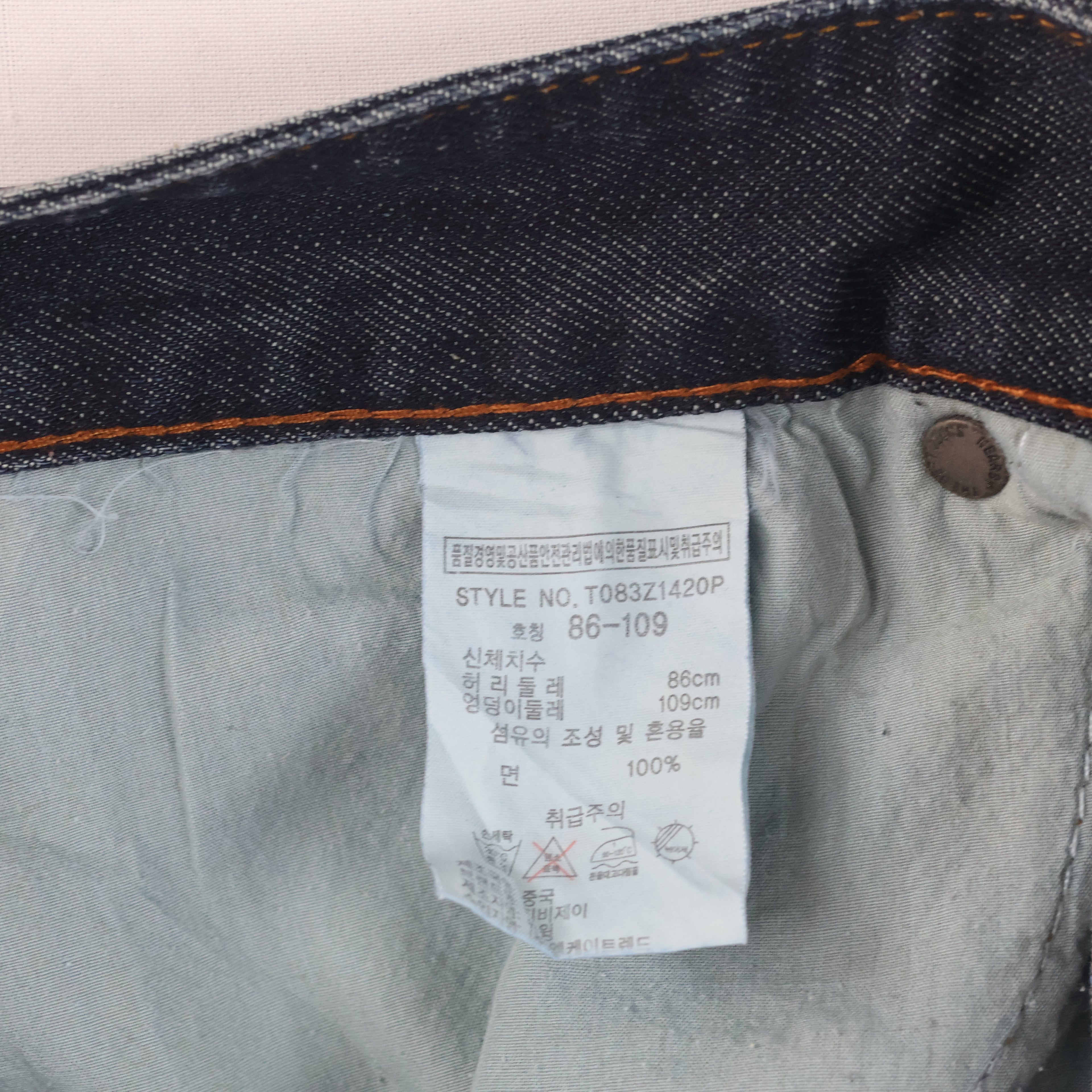 Thrifted Men's Dark Blue Straight Leg Jeans 34-36 Waist/ J1032