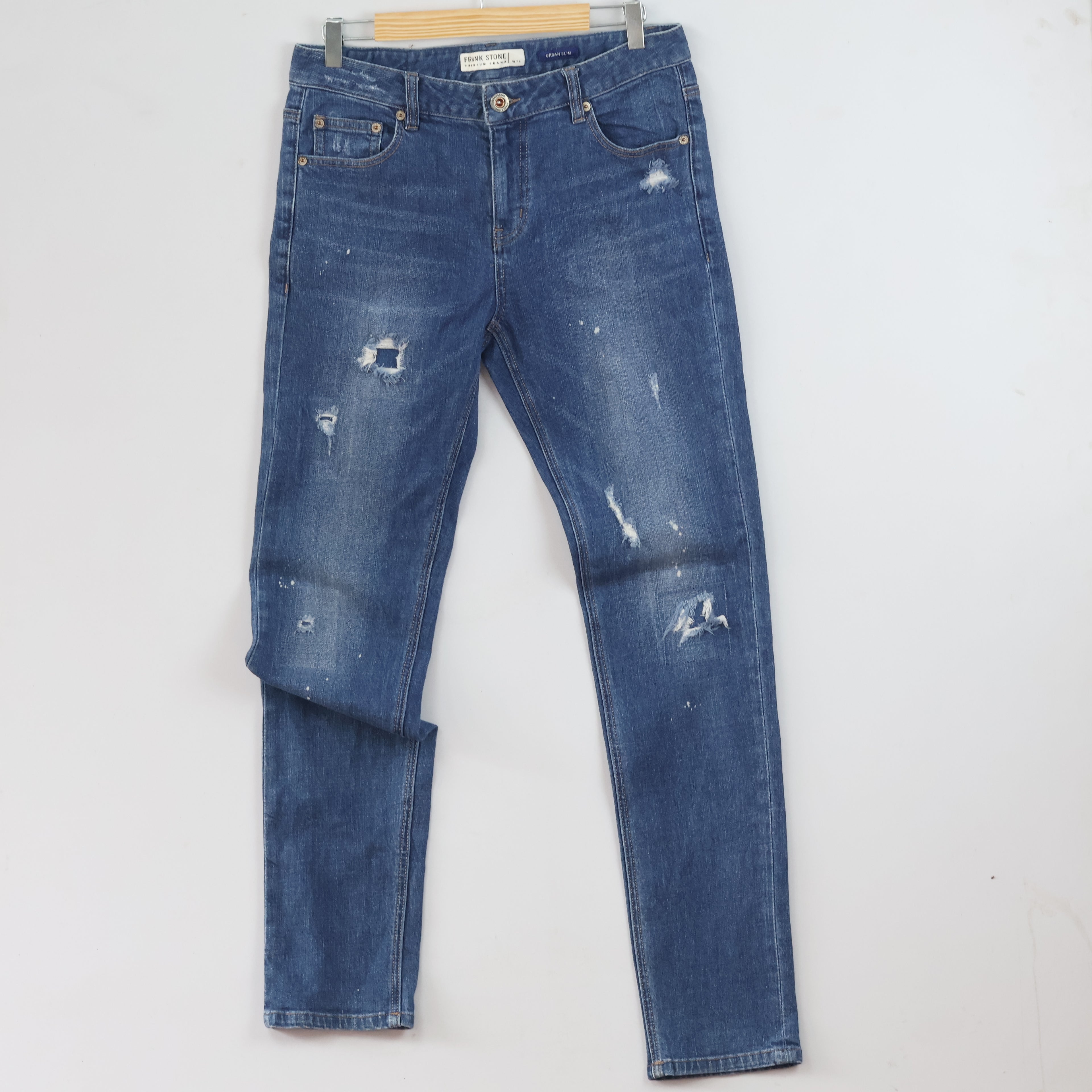 Thrifted Frank Stone Men's Ripped Blue Slim Jeans 32 Waist/ J1030