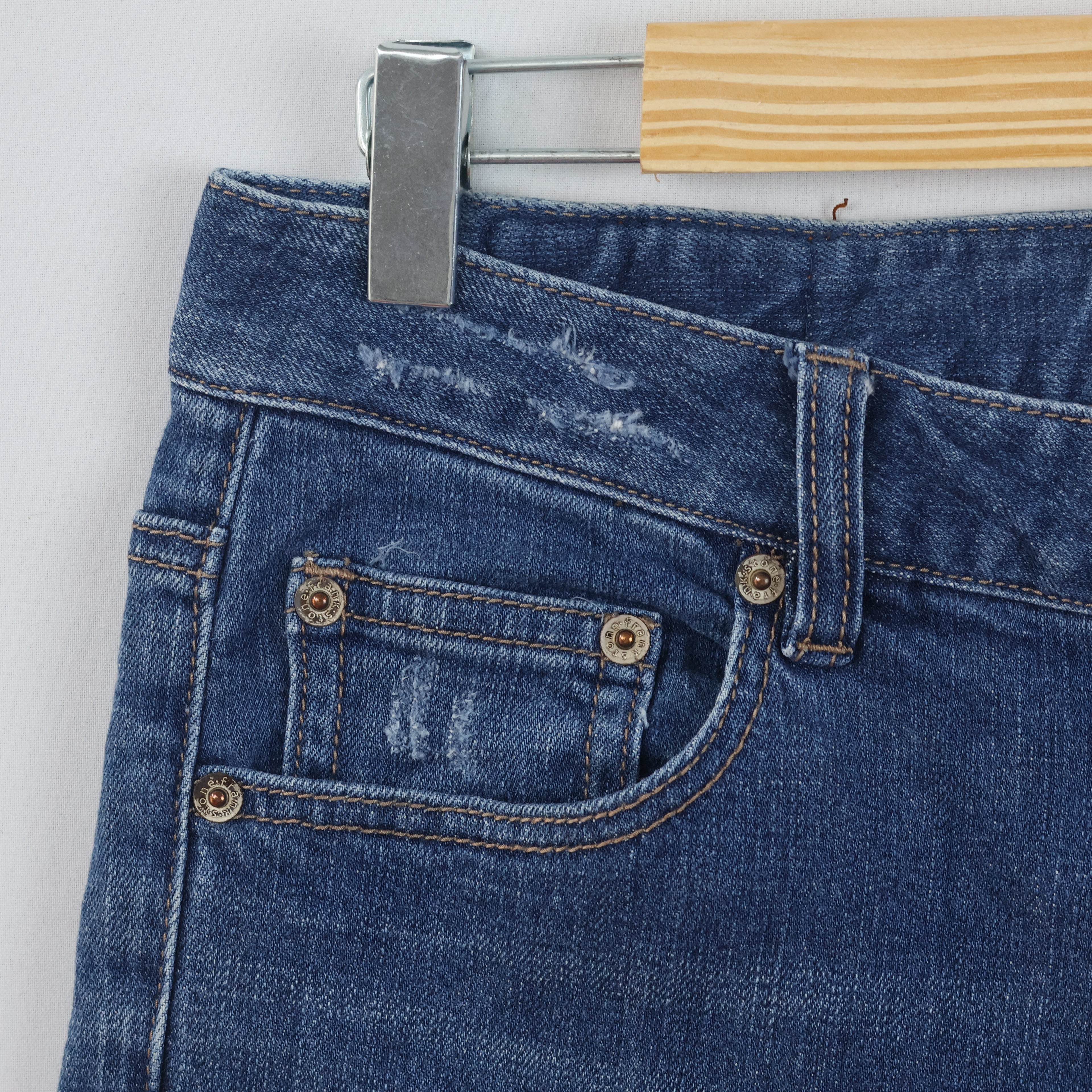 Thrifted Frank Stone Men's Ripped Blue Slim Jeans 32 Waist/ J1030