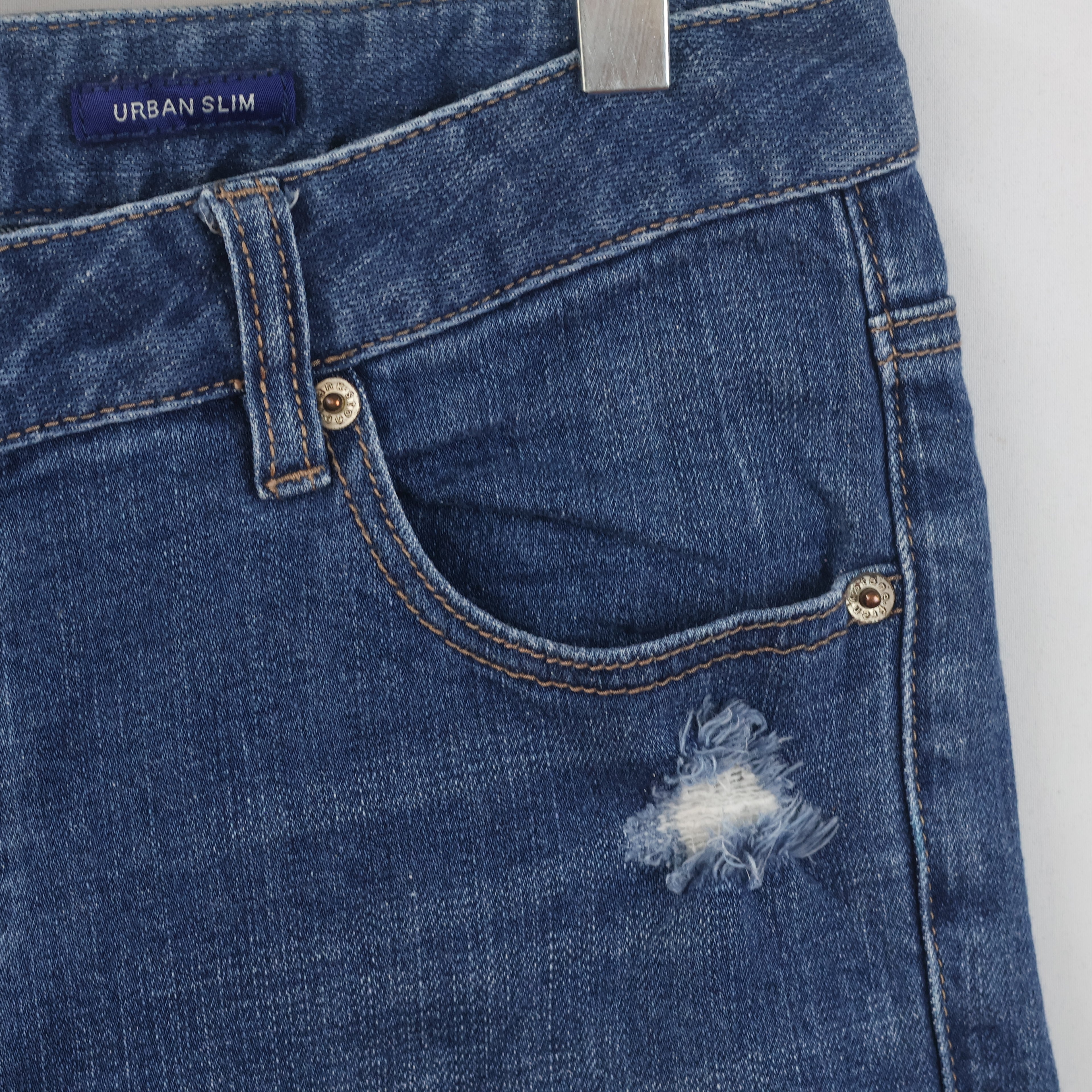 Thrifted Frank Stone Men's Ripped Blue Slim Jeans 32 Waist/ J1030