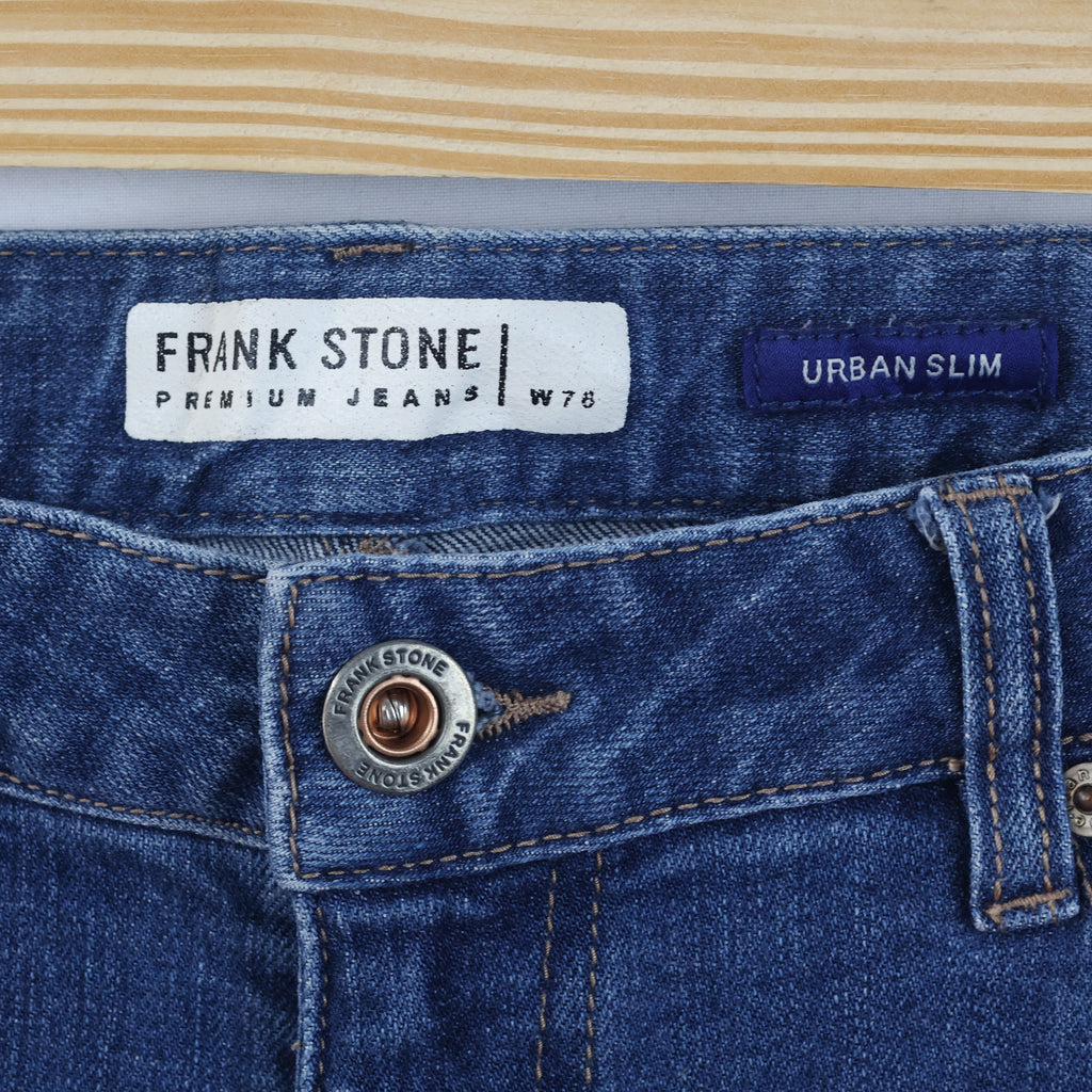 Thrifted Frank Stone Men's Ripped Blue Slim Jeans 32 Waist/ J1030