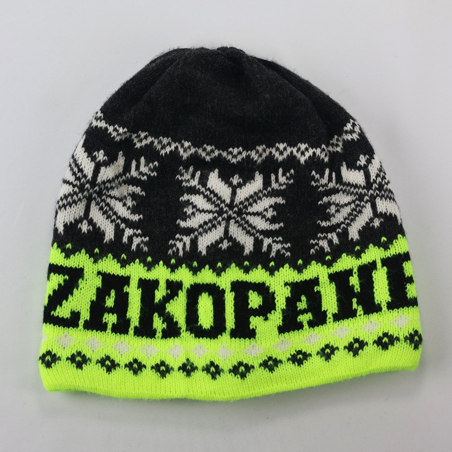 Zakopane Poland Souvenir Thrifted Beanie – Black & White Embroidered Winter Hat