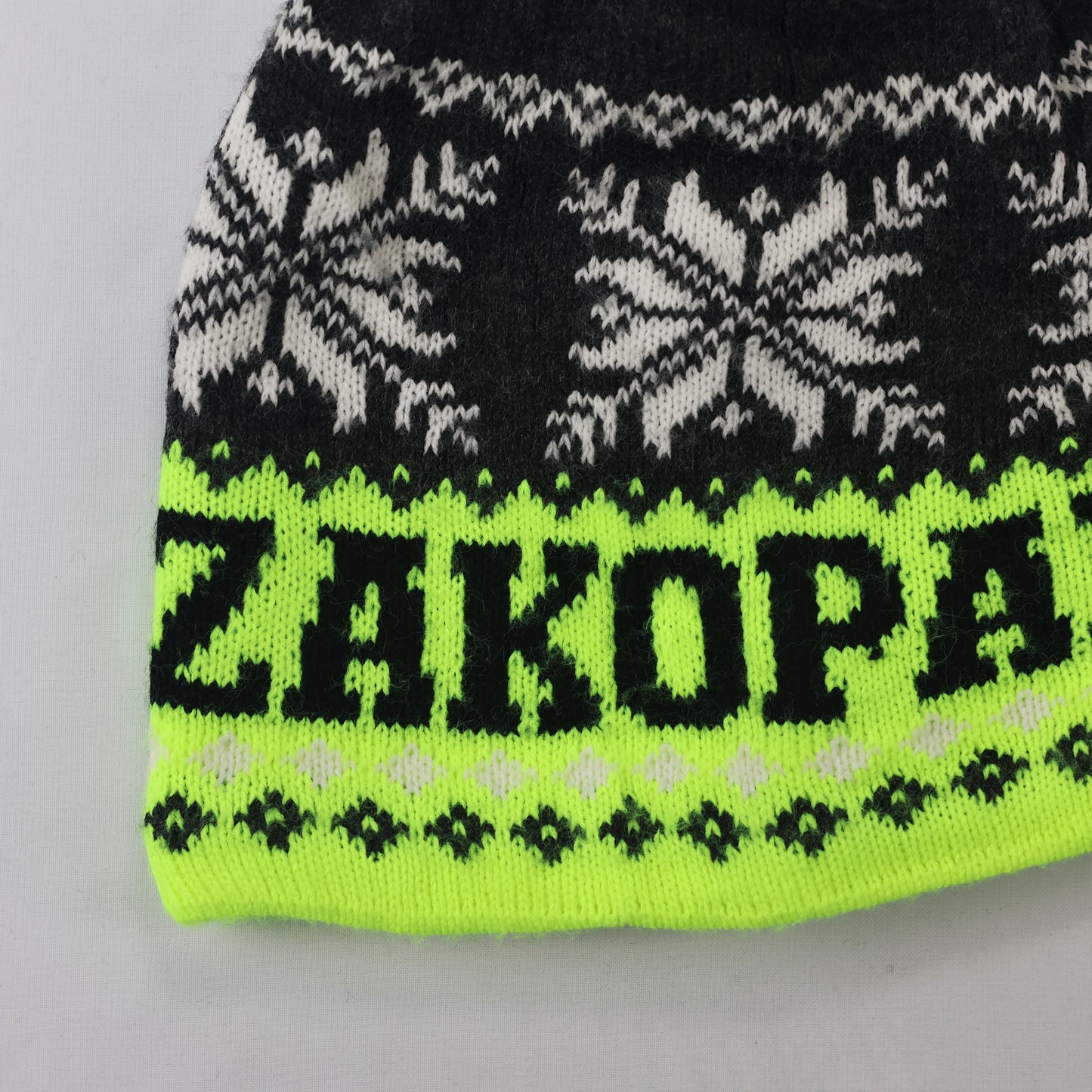 Zakopane Poland Souvenir Thrifted Beanie – Black & White Embroidered Winter Hat
