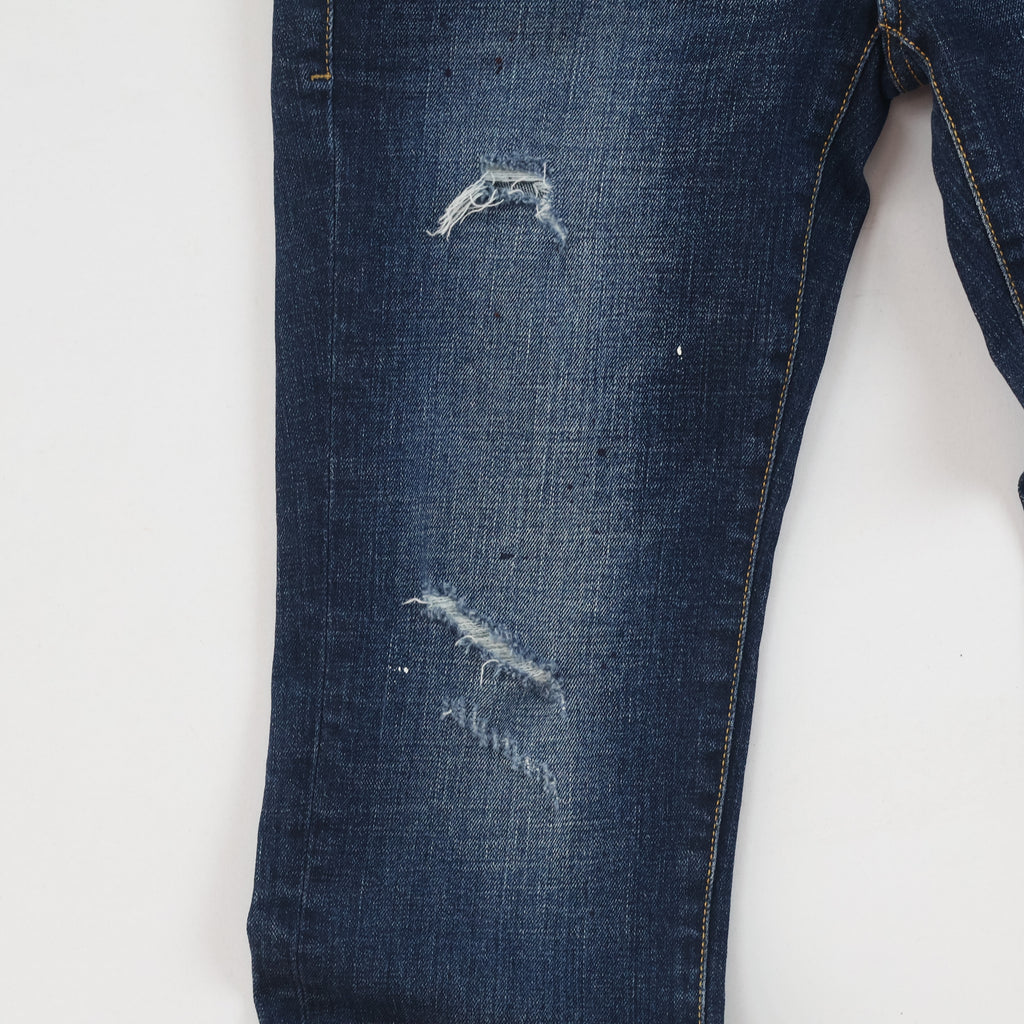 Thrifted PLAC Men's Deep Indigo Blue Ripped Jeans 30-32 Waist/ J1026