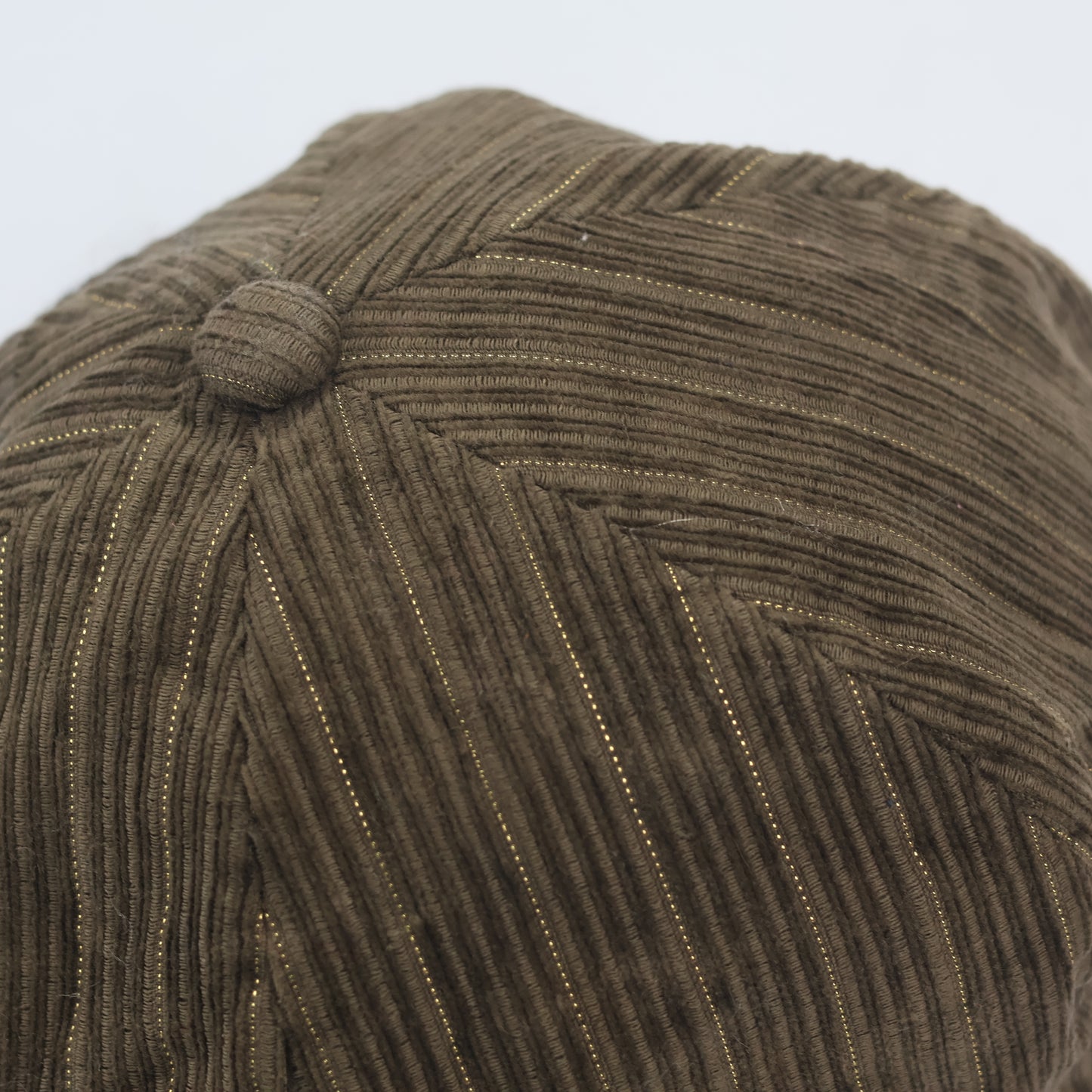 Reserved Brown Corduroy Newsboy Thrifted Cap with Gold Metallic Pinstripes - Size Adult