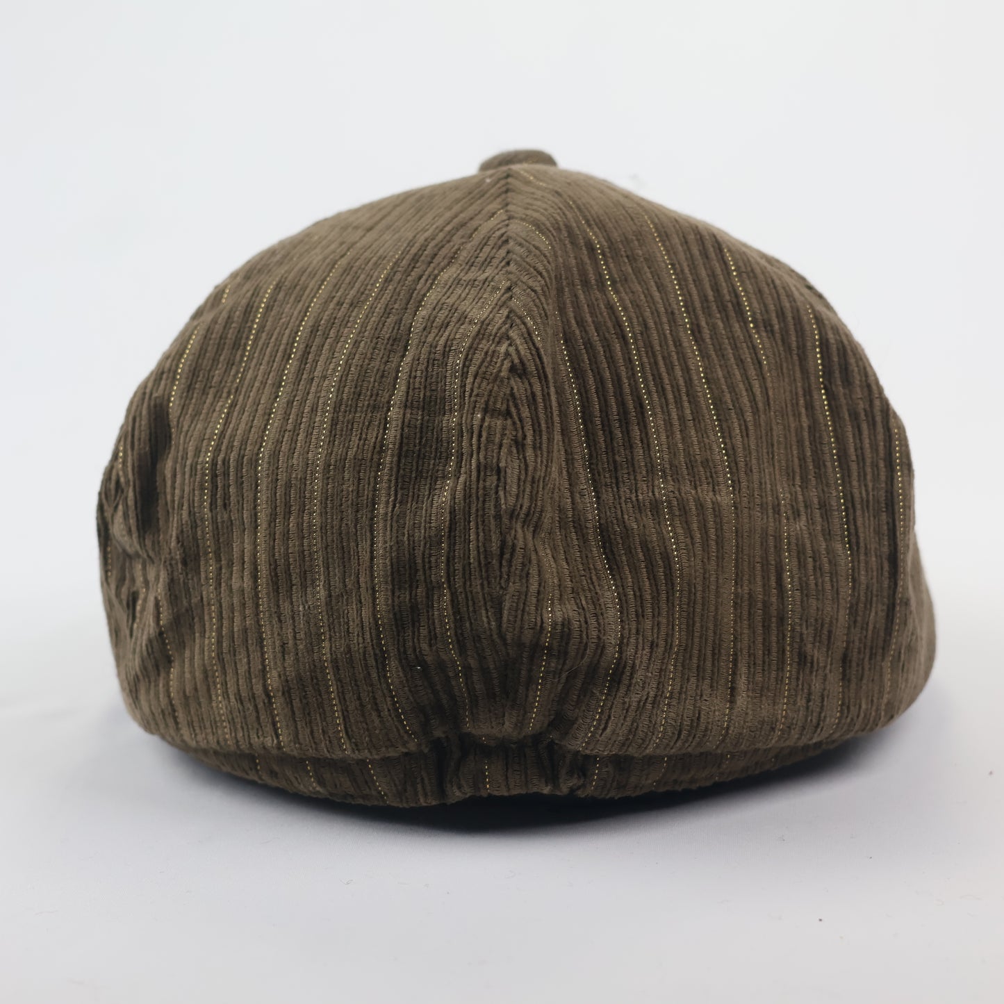 Reserved Brown Corduroy Newsboy Thrifted Cap with Gold Metallic Pinstripes - Size Adult