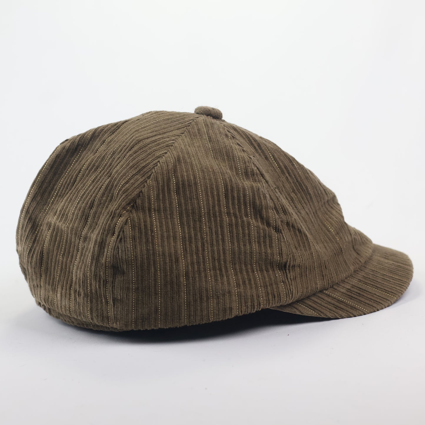 Reserved Brown Corduroy Newsboy Thrifted Cap with Gold Metallic Pinstripes - Size Adult