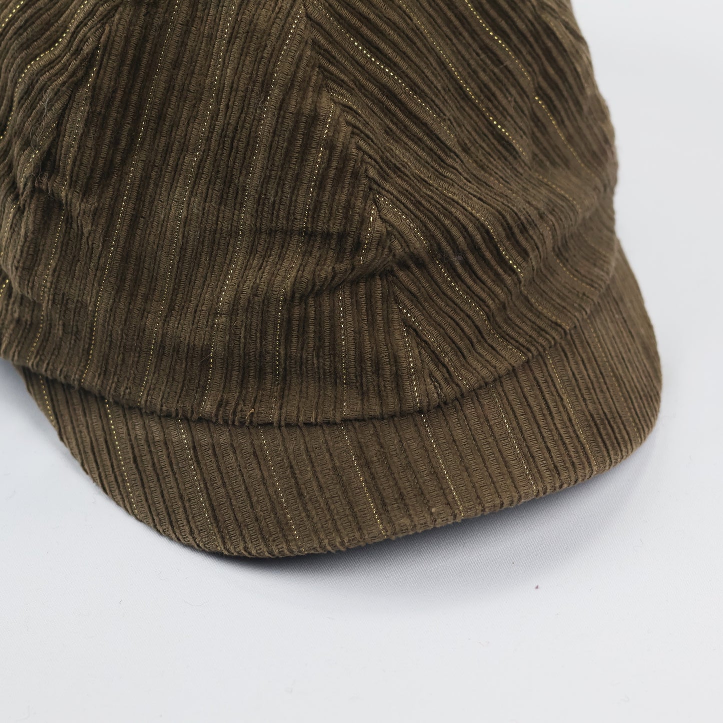 Reserved Brown Corduroy Newsboy Thrifted Cap with Gold Metallic Pinstripes - Size Adult