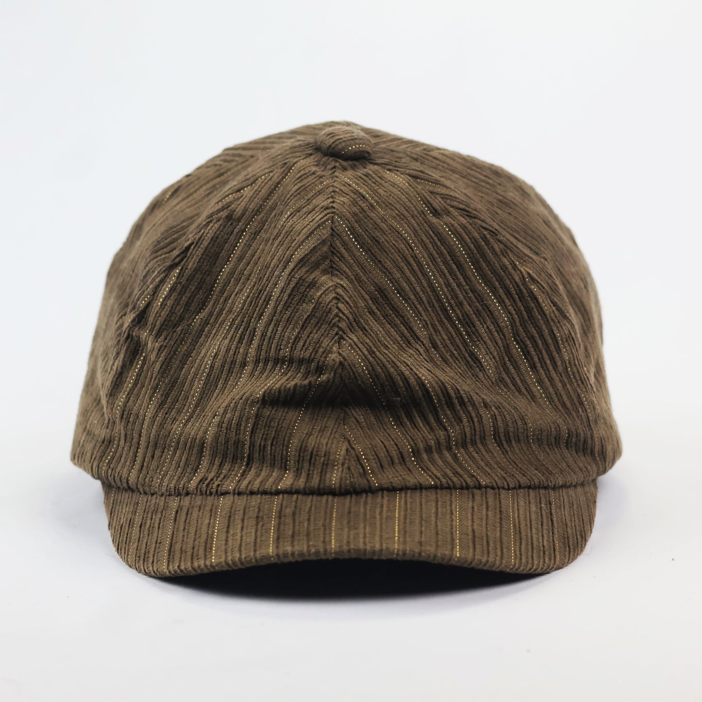 Reserved Brown Corduroy Newsboy Thrifted Cap with Gold Metallic Pinstripes - Size Adult