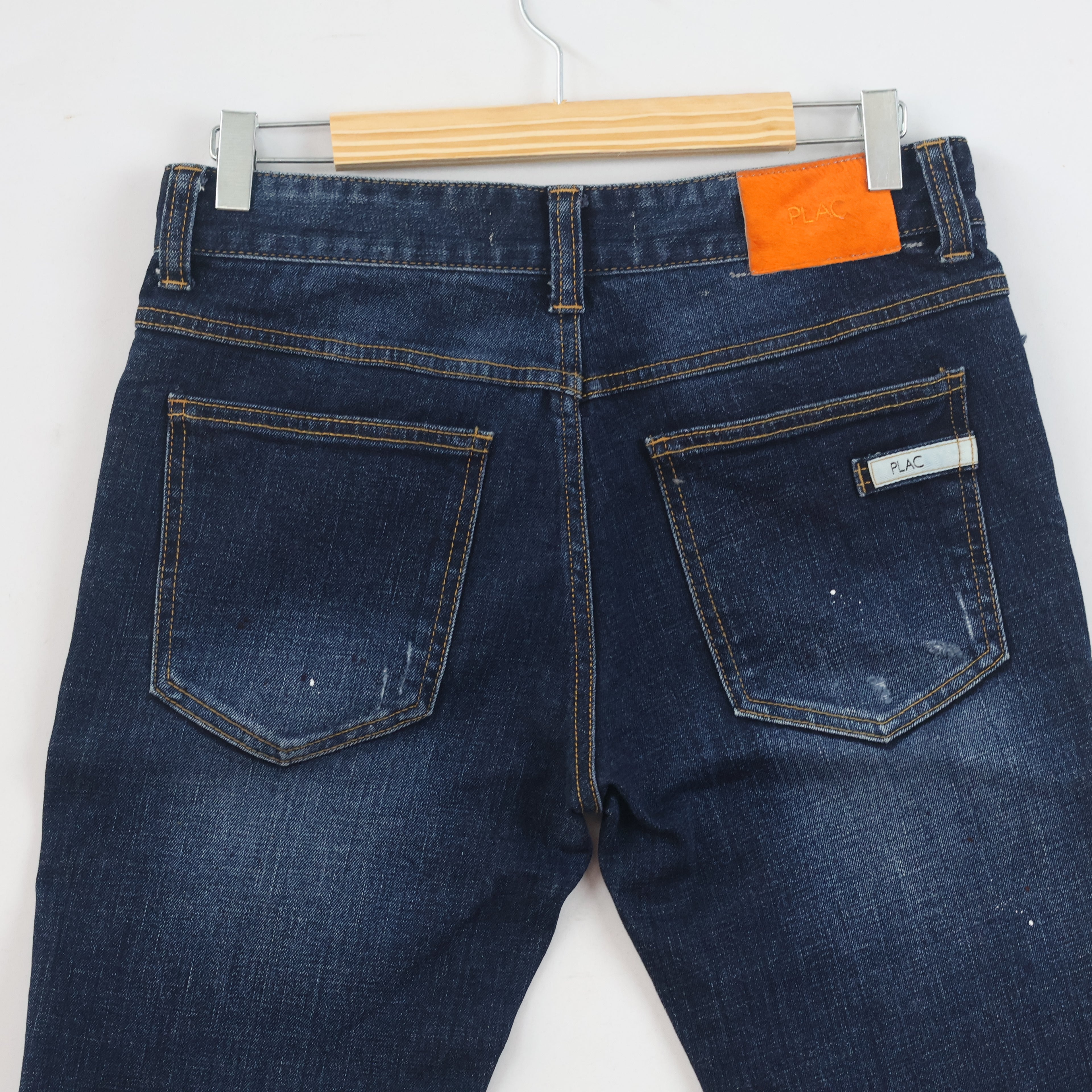 Thrifted PLAC Men's Deep Indigo Blue Ripped Jeans 30-32 Waist/ J1026