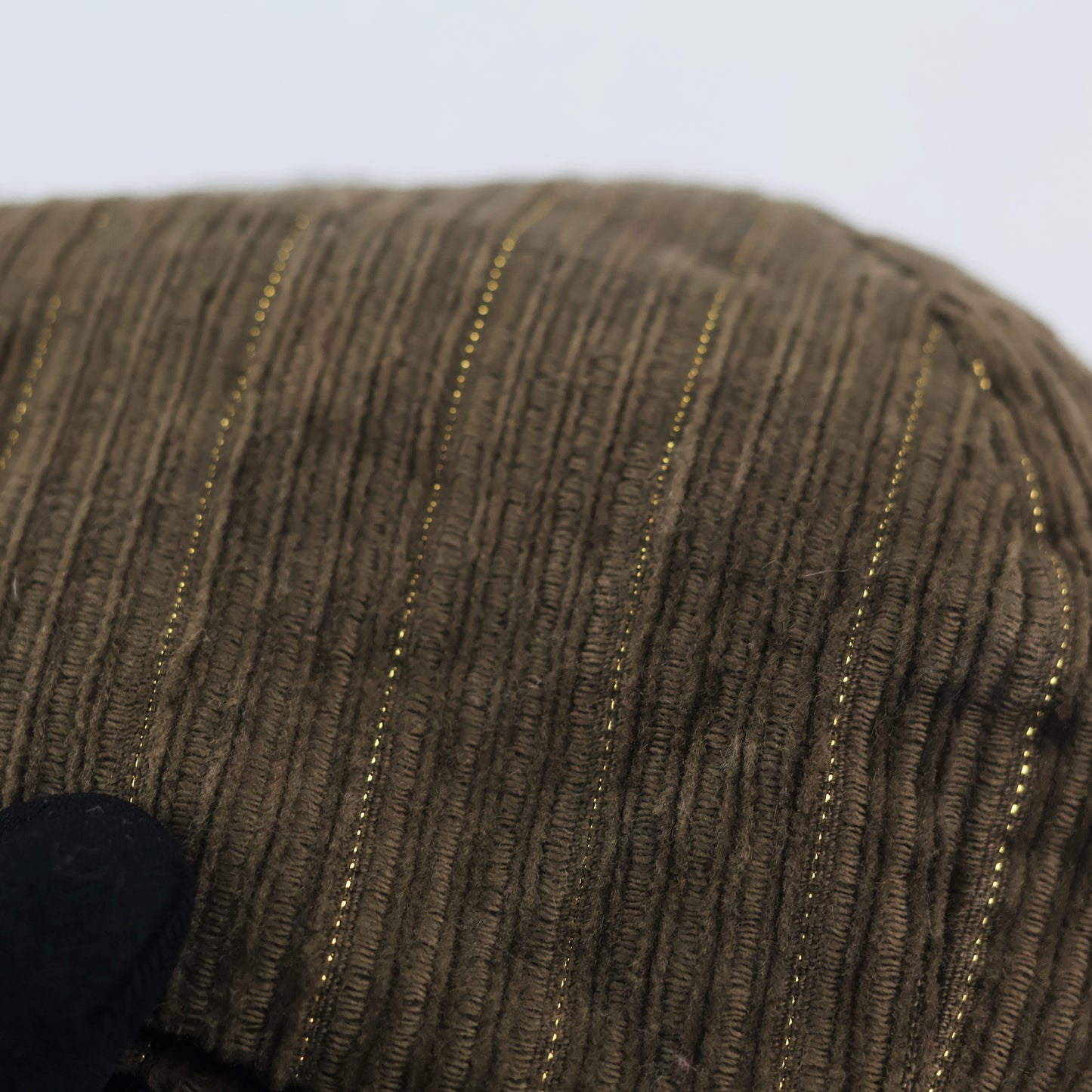 Reserved Brown Corduroy Newsboy Thrifted Cap with Gold Metallic Pinstripes - Size Adult