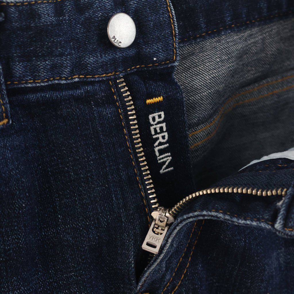 Thrifted PLAC Men's Deep Indigo Blue Ripped Jeans 30-32 Waist/ J1026