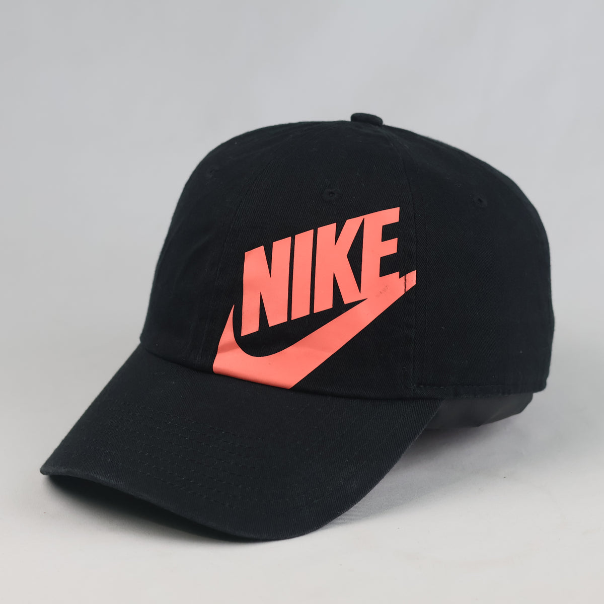 Thrifted Nike Black Dad Hat with Neon Coral Futura Logo | 10806