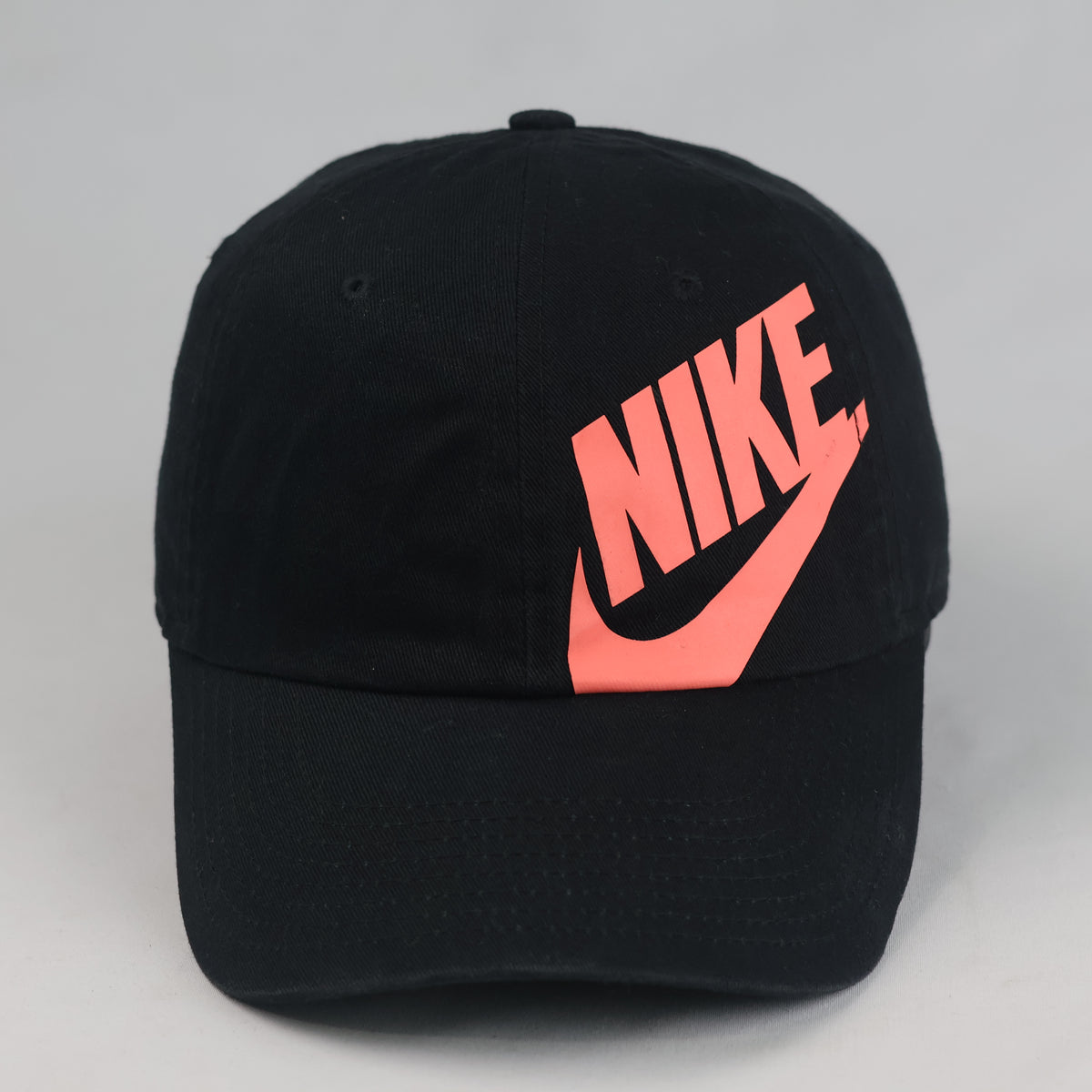 Thrifted Nike Black Dad Hat with Neon Coral Futura Logo | 10806
